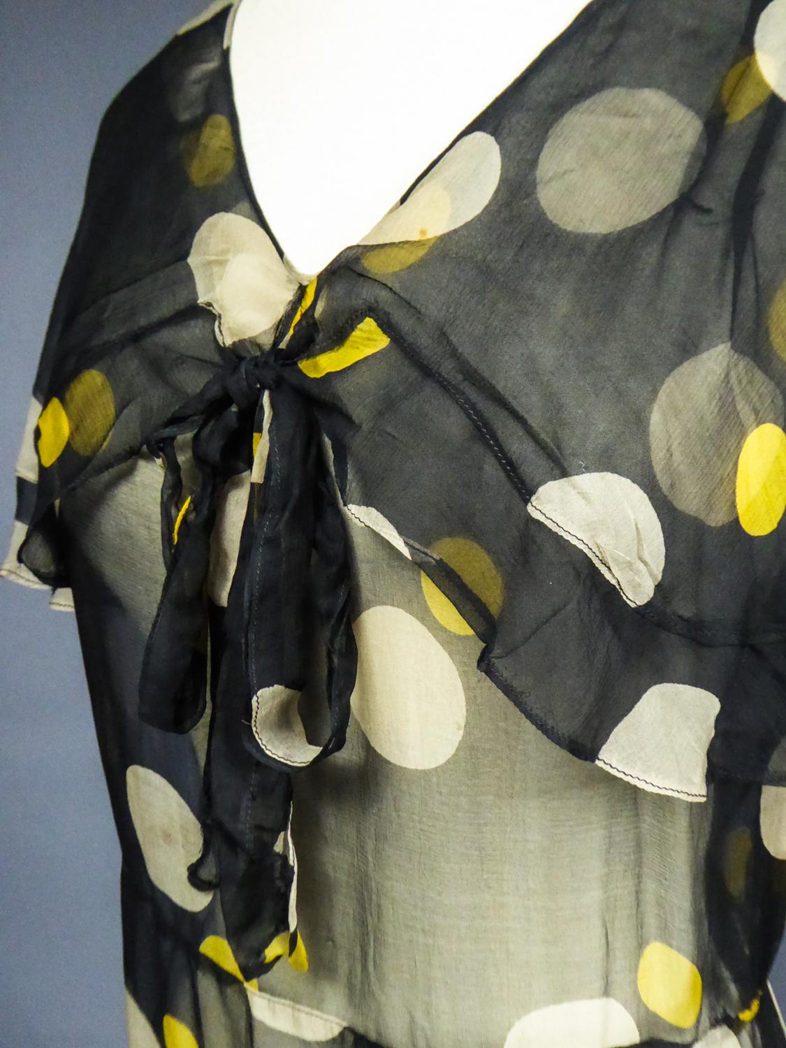 Printed Muslin Chiffon Dress -France Circa 1930 For Sale 2