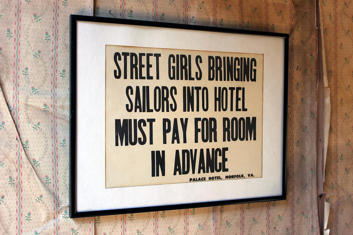 Printed Notice for the Palace Hotel, Virginia USA, Street Girls and Sailors 3