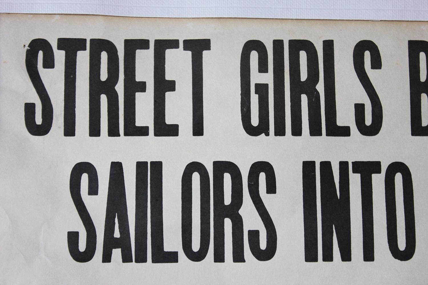 Printed Notice for the Palace Hotel, Virginia USA, Street Girls and Sailors In Good Condition In Bedford, Bedfordshire