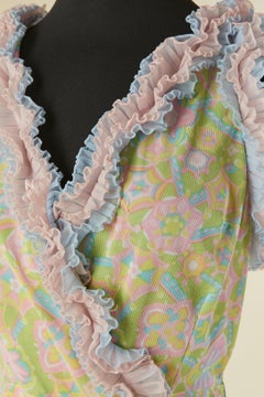 Printed nylon jumpsuit with ruffles edge Circa 1970's