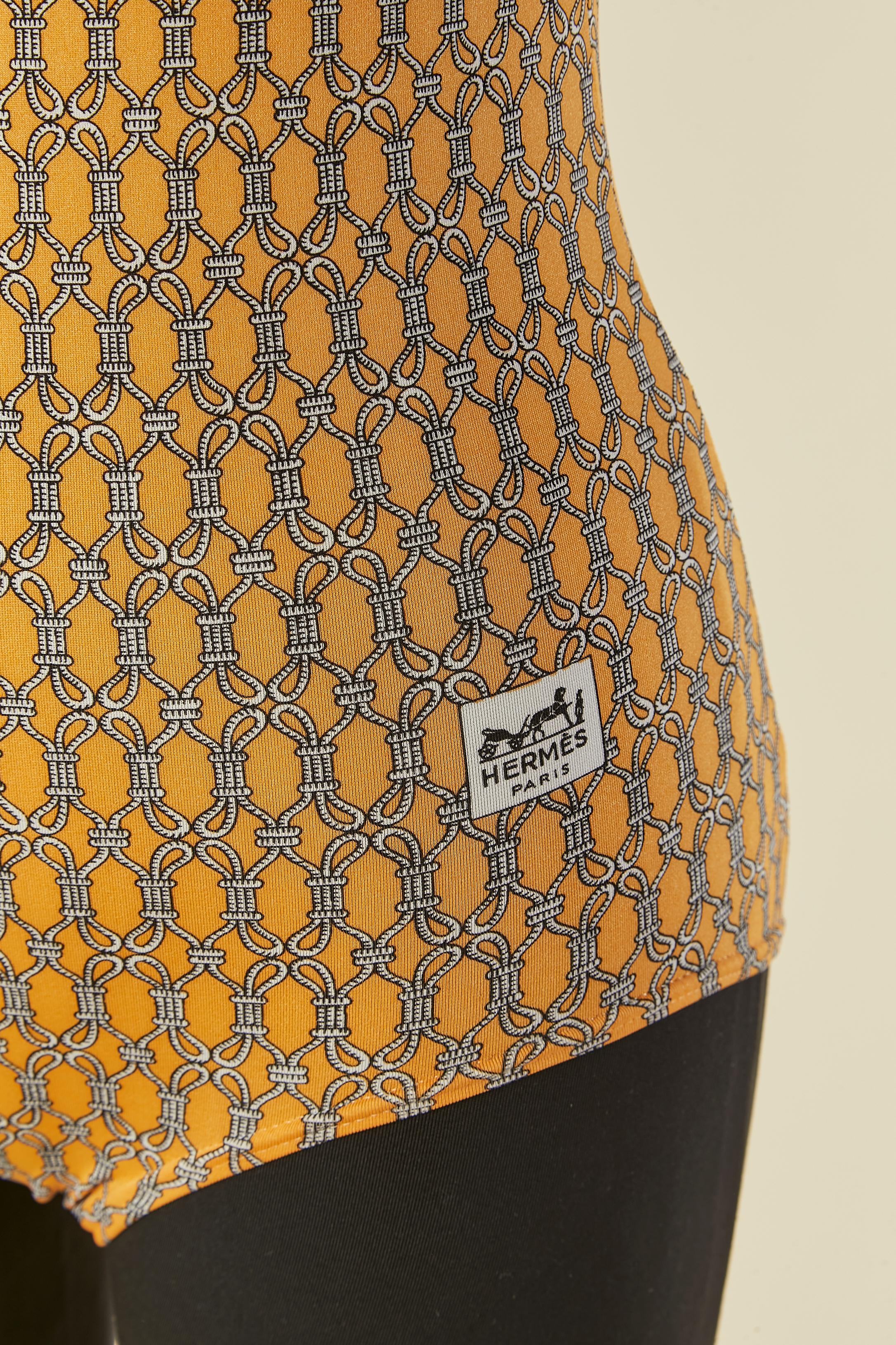 Marron Maillot de bain une pièce imprimé Hermès en vente