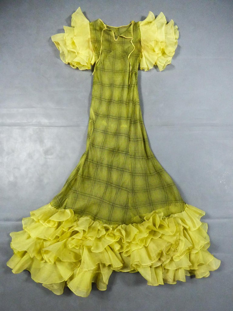 Printed Organza Dress with Ruflles in the Spanish Style Circa 1950 at ...