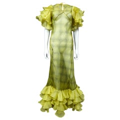 Retro Printed Organza Dress with Ruflles in the Spanish Style Circa 1950