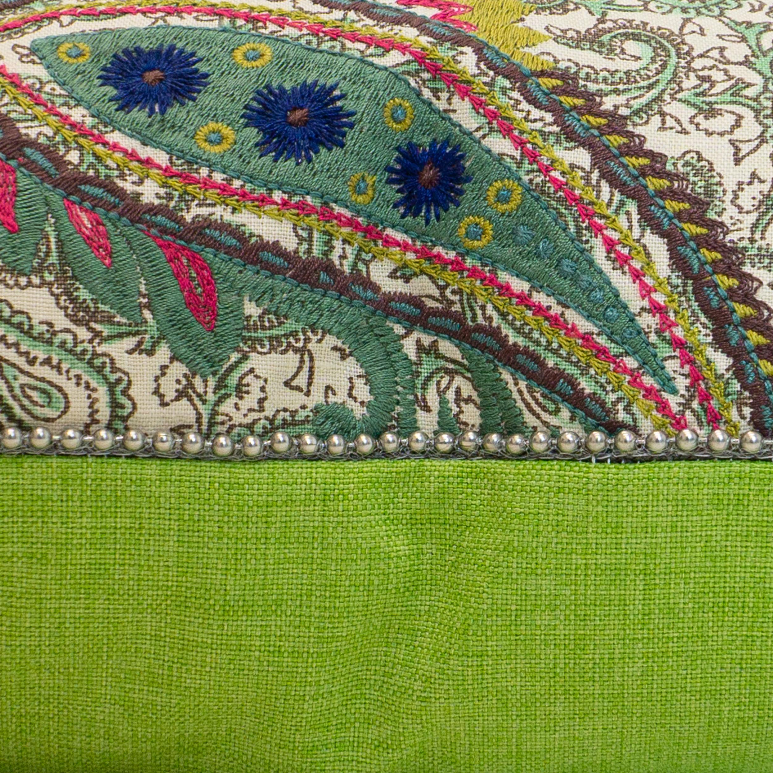 Printed Paisley with Embroidered Paisley with Electric Green Back For Sale 1