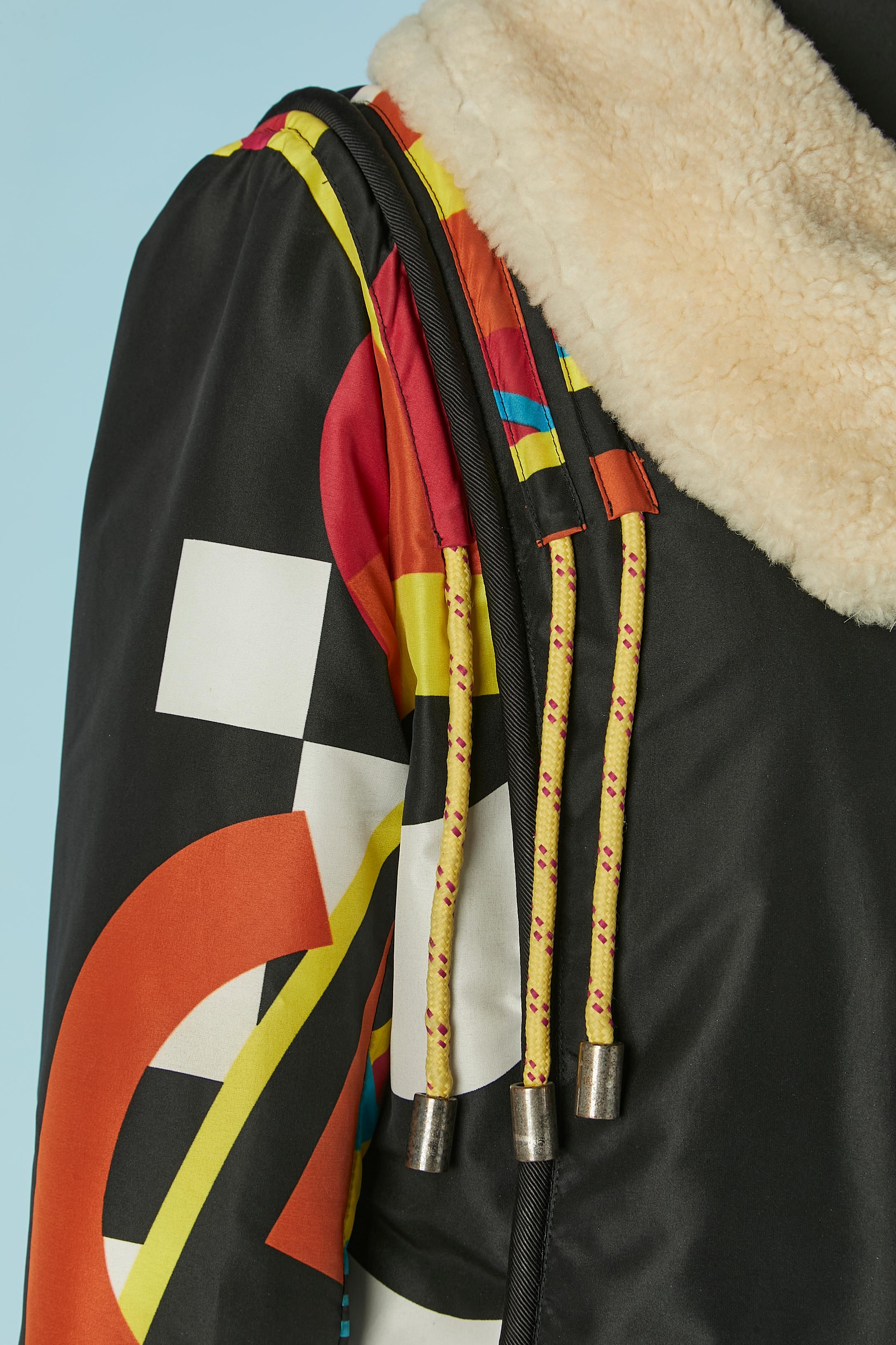 Noir Printed parka with sherling collar and edge GF FERRE en vente