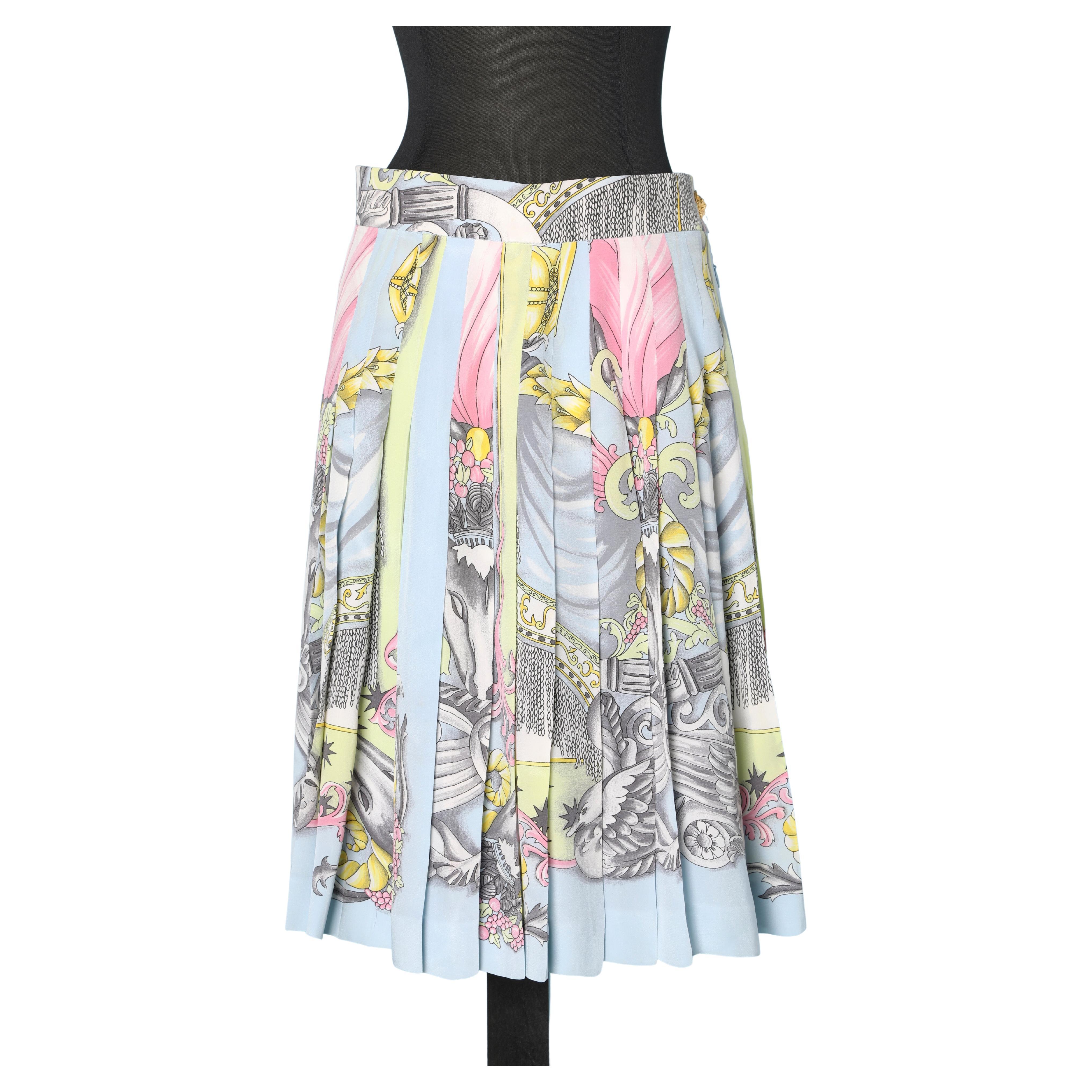 Printed pleated silk skirt LAURÈL  For Sale