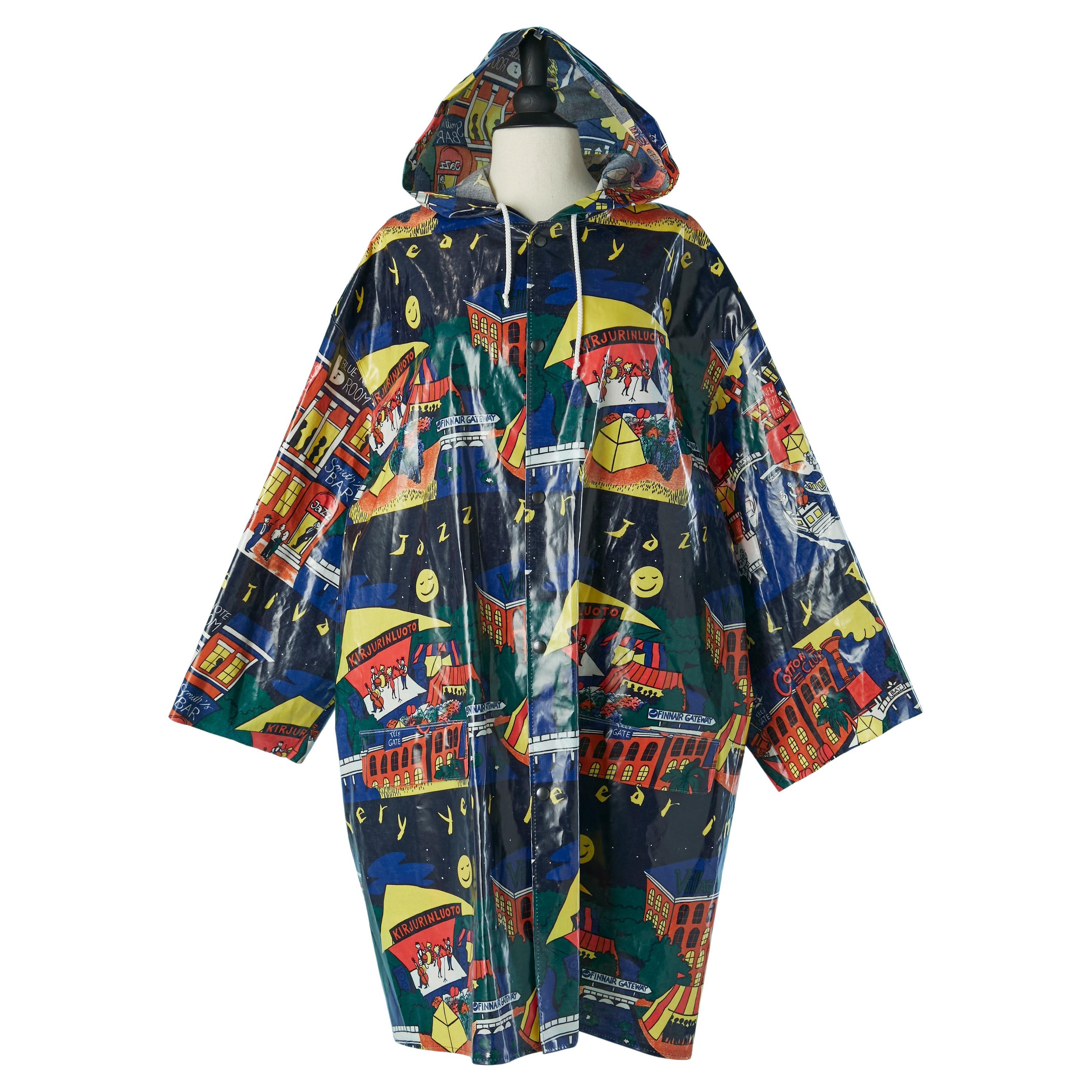 Impermeabile stampato con cappuccio Circa 1980