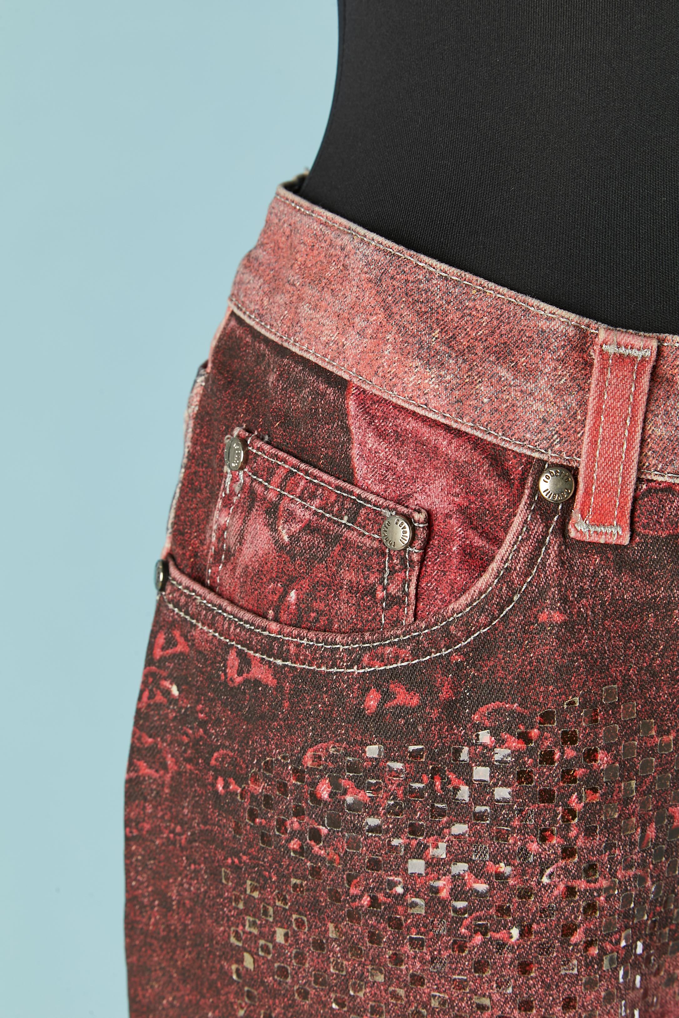 Women's or Men's Printed roses jean with transparent pastilles appliqué Roberto Cavalli