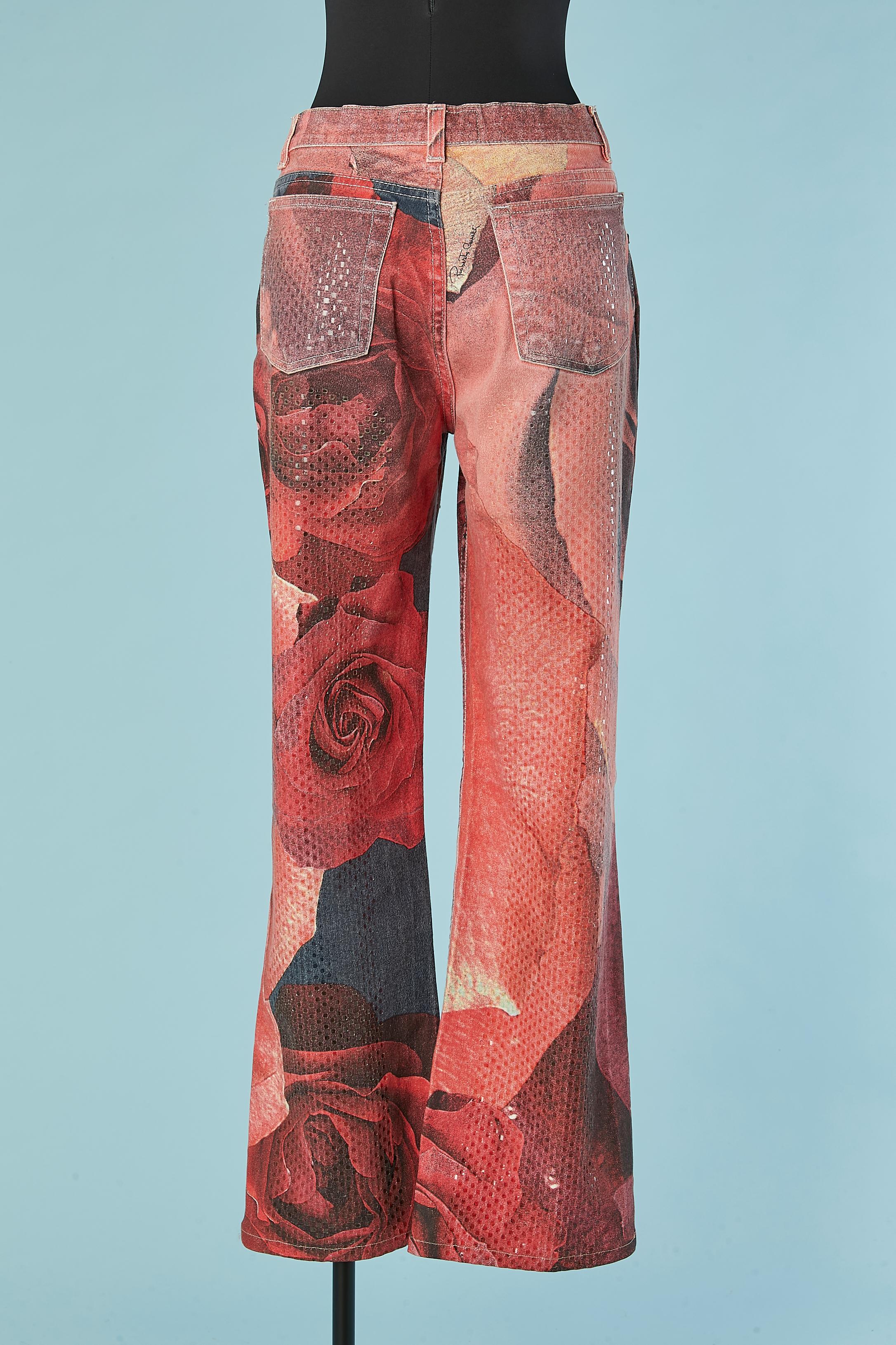 Printed roses jean with transparent pastilles appliqué Roberto Cavalli 2