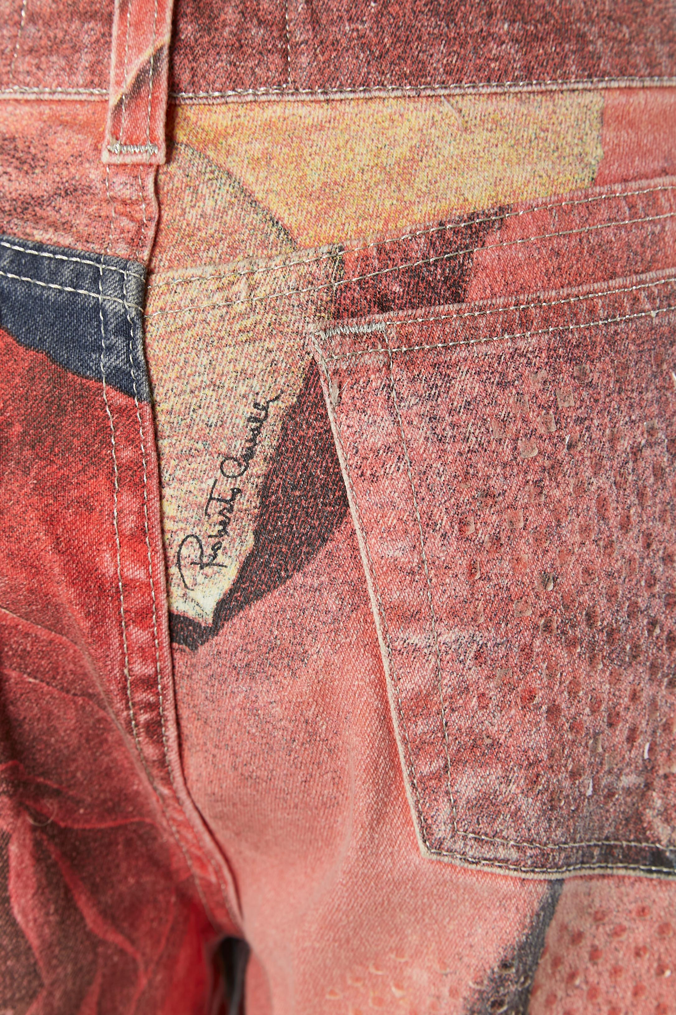 Printed roses jean with transparent pastilles appliqué Roberto Cavalli 3