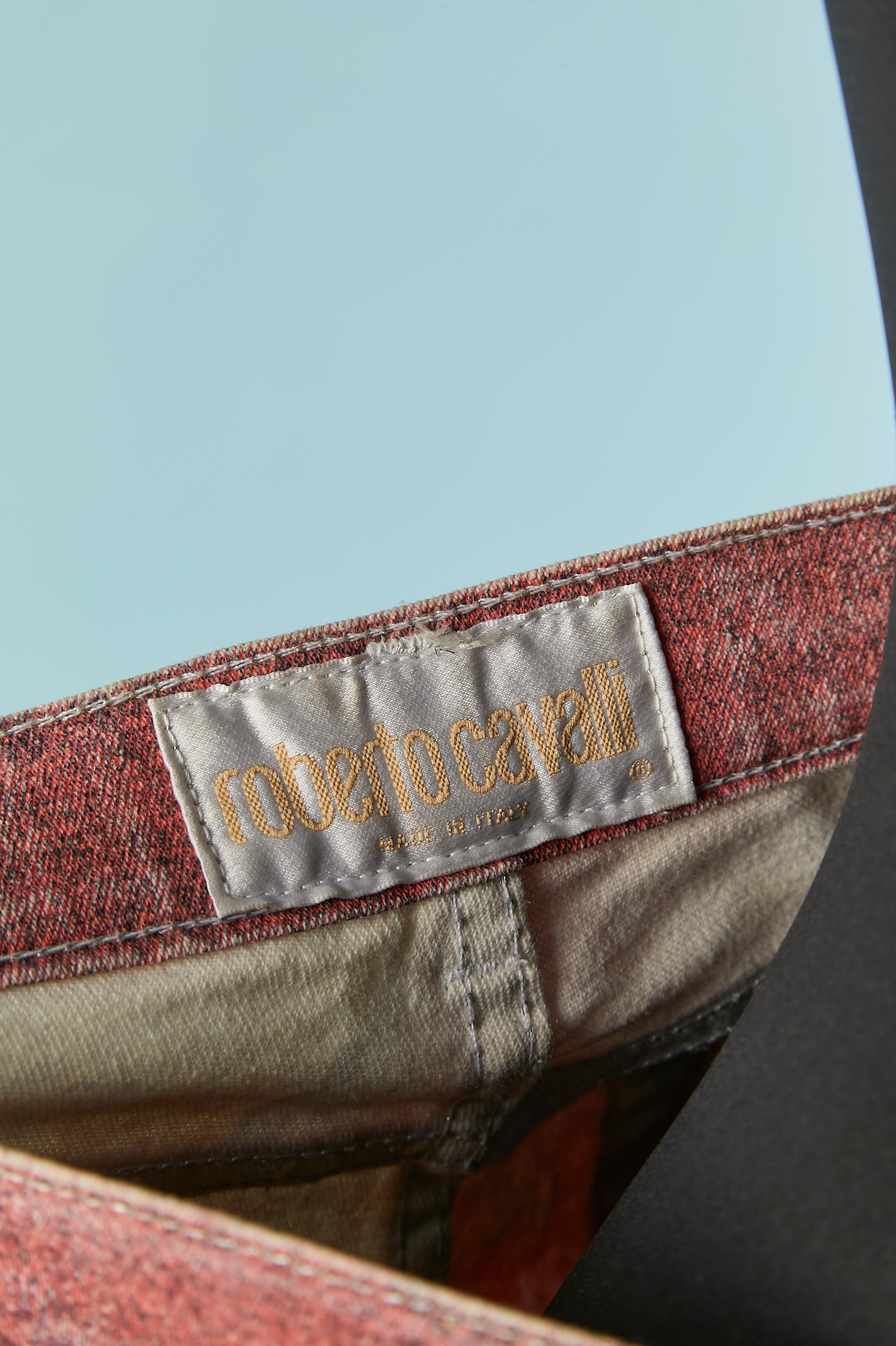 Printed roses jean with transparent pastilles appliqué Roberto Cavalli 4
