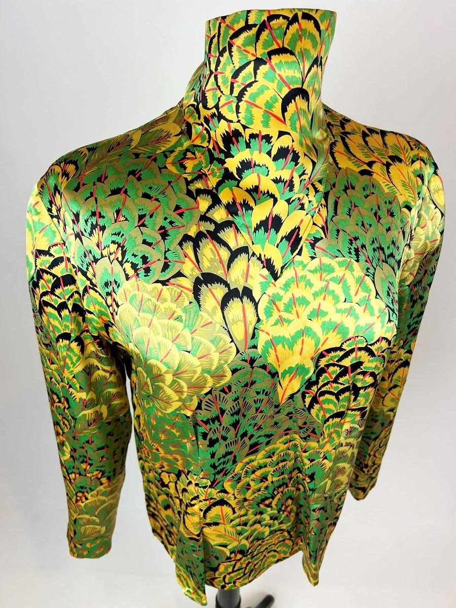 Printed satin blouse by Pierre Balmain Haute Couture - France Circa 1980 For Sale 5