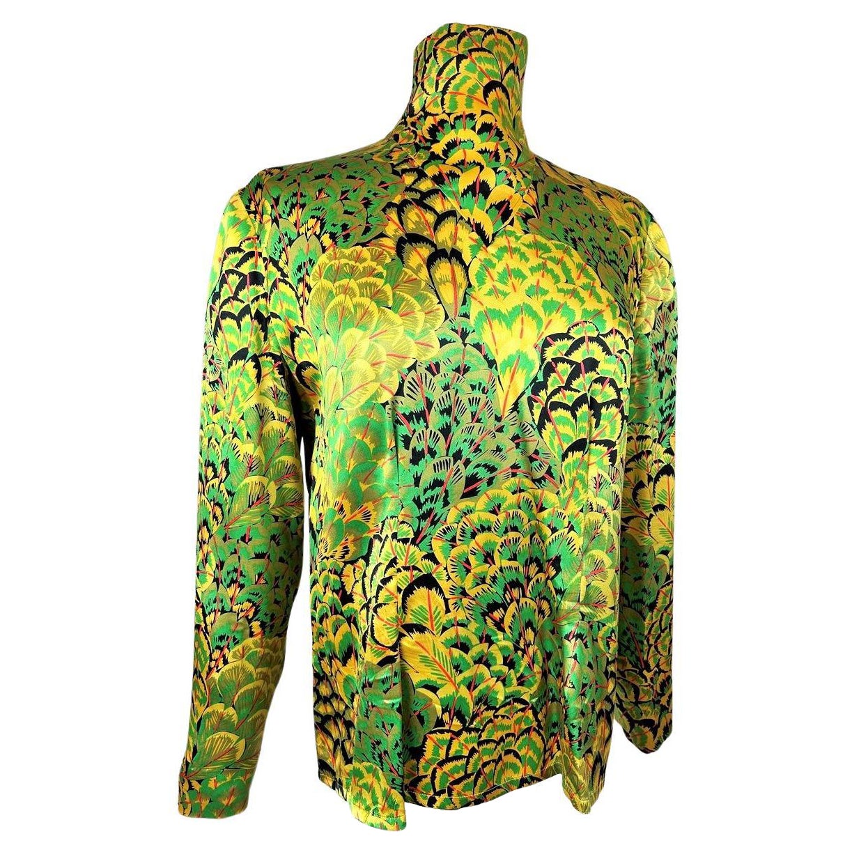 Printed satin blouse by Pierre Balmain Haute Couture - France Circa 1980 For Sale