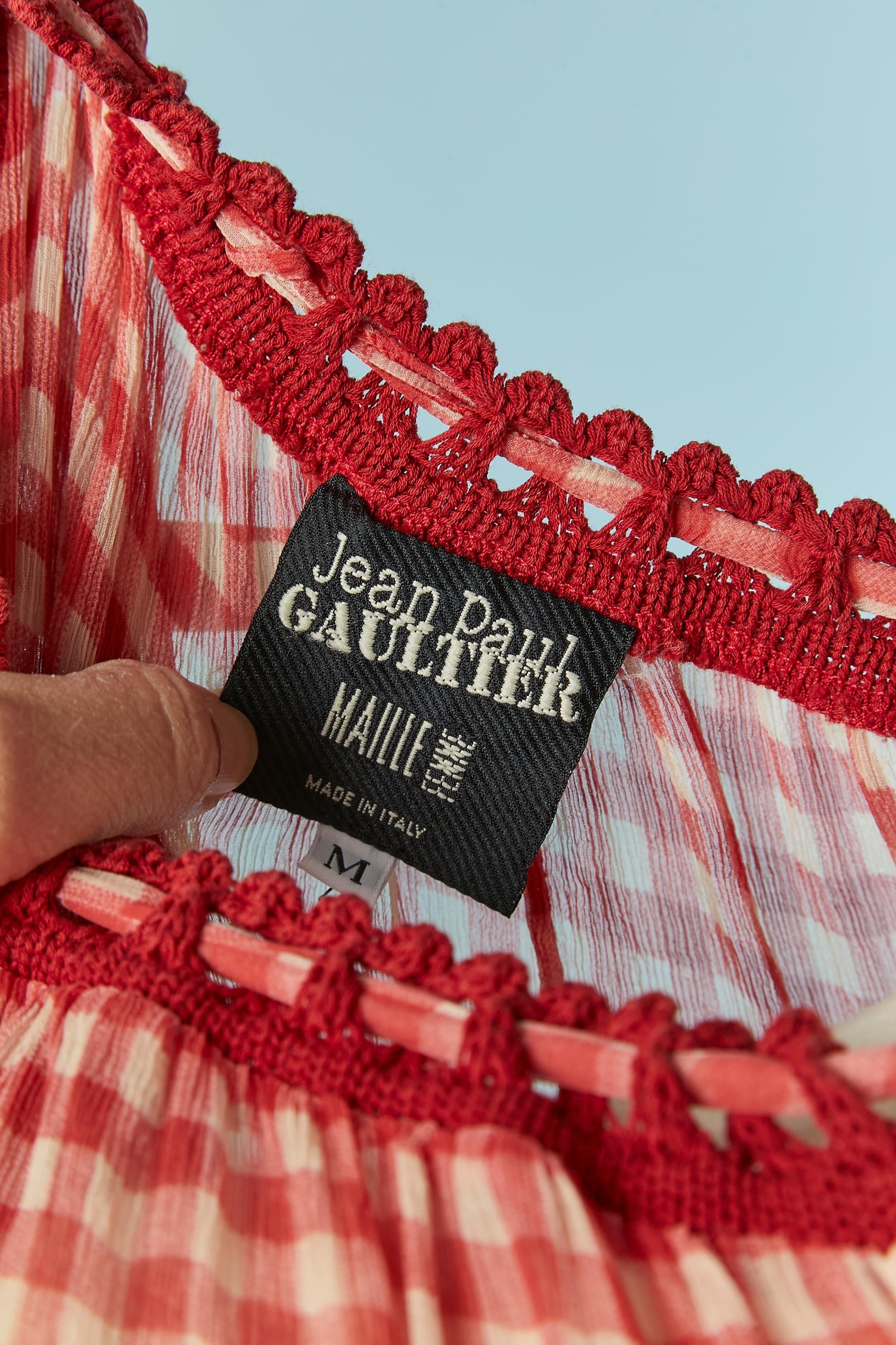 Top imprimé en mousseline de soie transparente et tulle extensible Jean Paul Gaultier Maille en vente 2