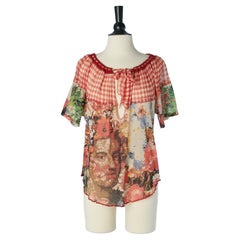 Printed see-through chiffon and stretch tulle top Jean-Paul Gaultier Maille