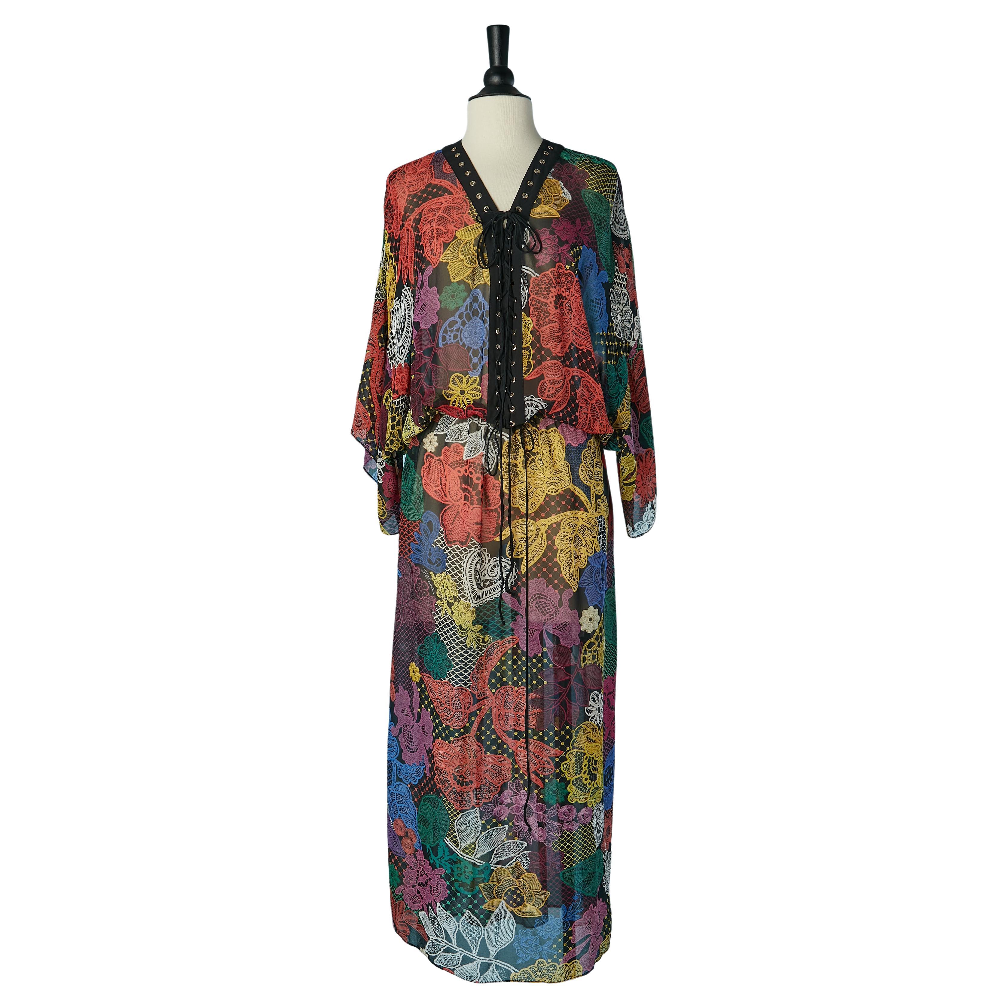 Bedrucktes durchsichtiges Seidenkleid mit Spitzen und Ösen JUST CAVALLI