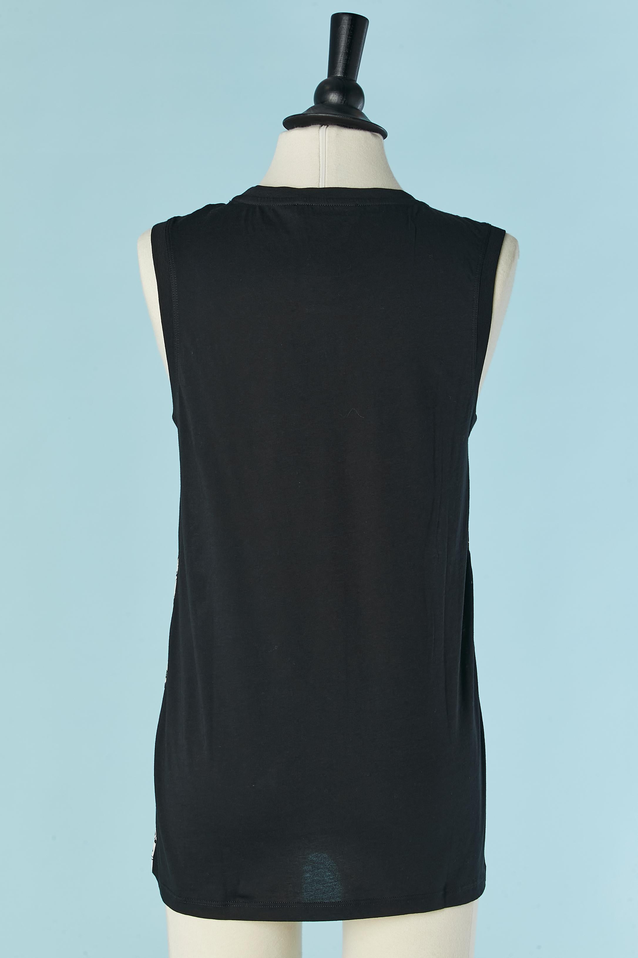 Women's Printed silk and black jersey tank top BARBARA BUI For Sale