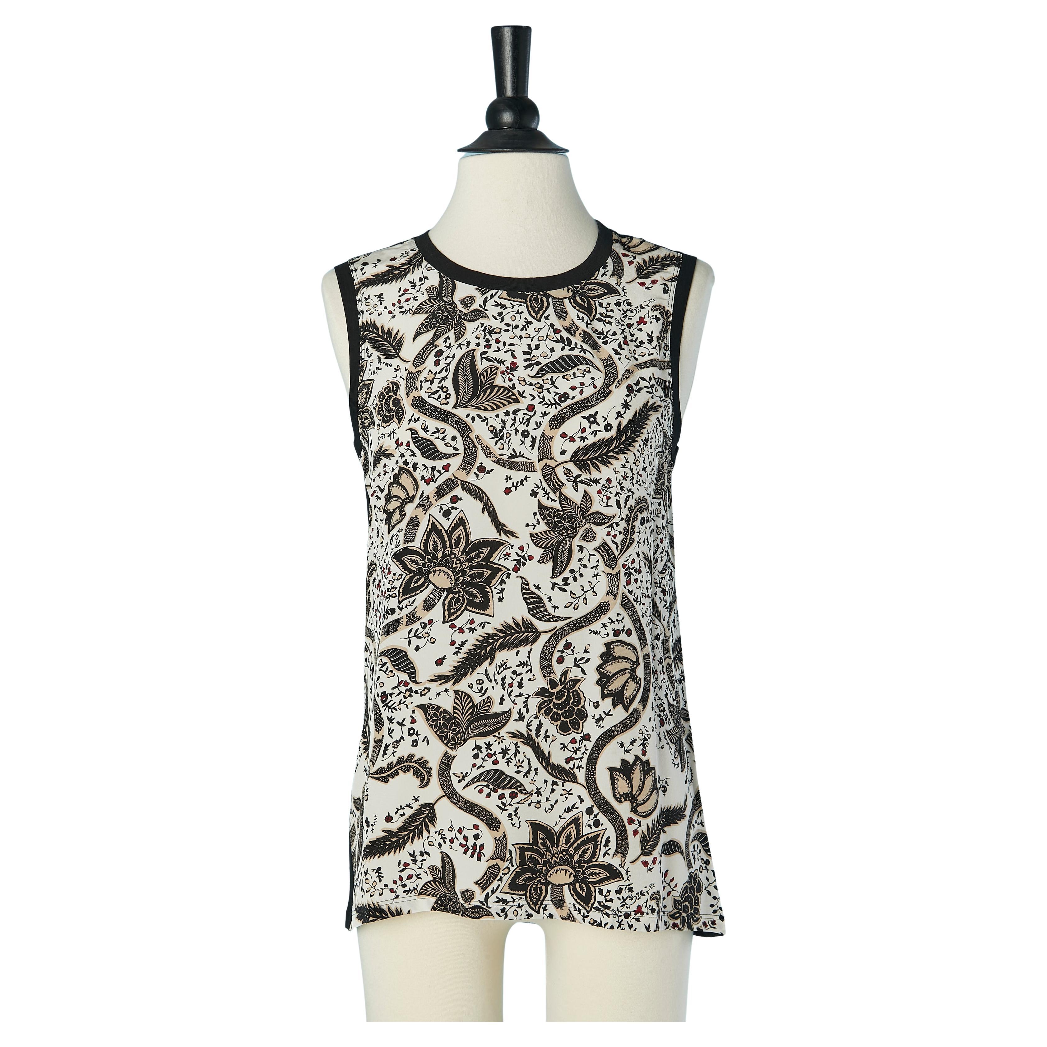 Printed silk and black jersey tank top BARBARA BUI For Sale