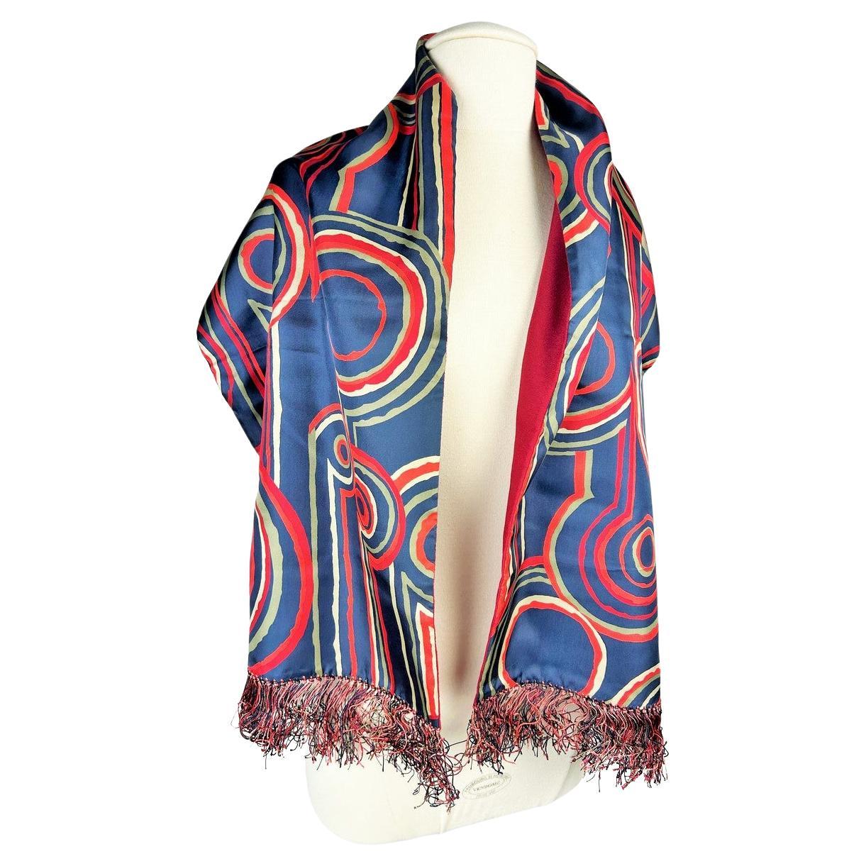 Pre-owned Lanvin Printed Silk And Cashmere Scarf By - Paris Circa 1975-1980 In Sand