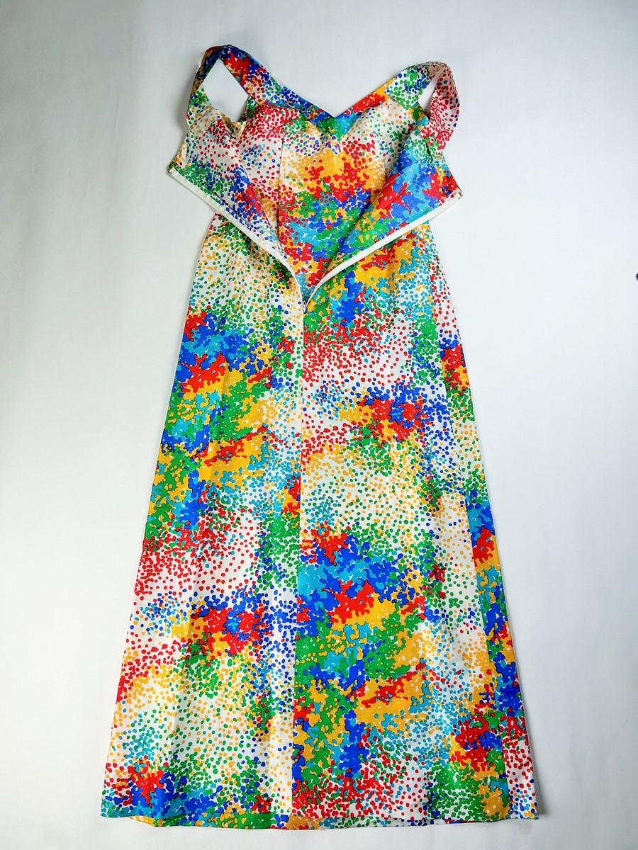 Printed silk and ostrich feather dress and coat - France Circa 1975-1980 For Sale 10