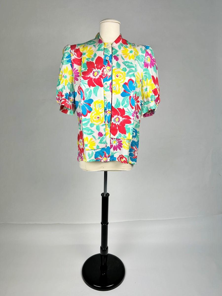 Beige Printed silk blouse by Pierre Balmain - France Circa 1985 For Sale