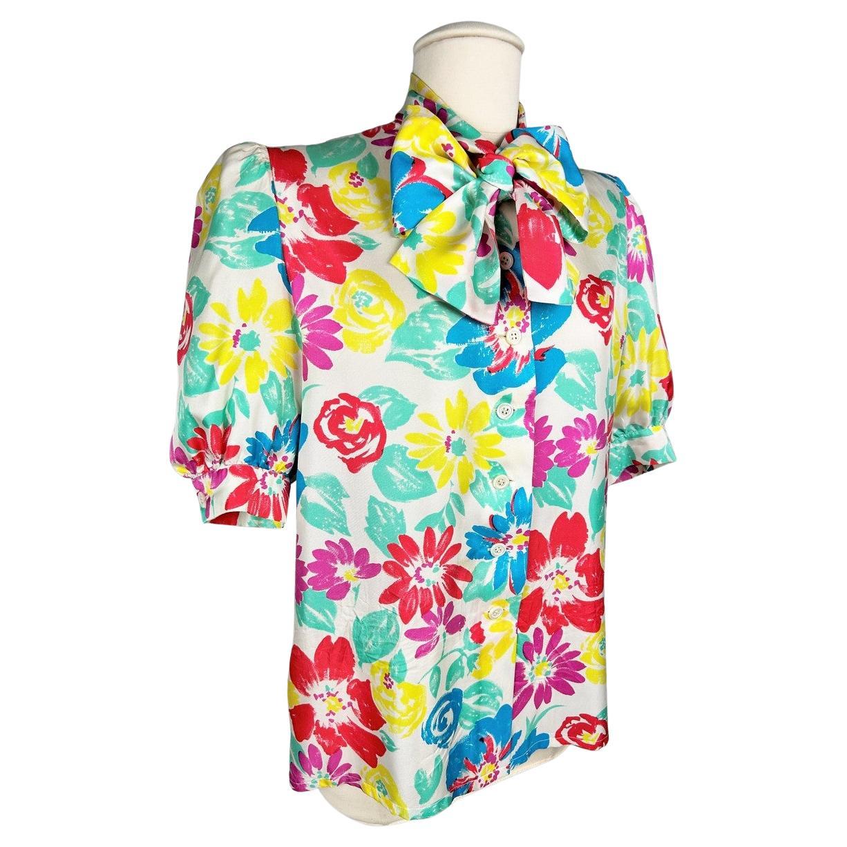 Printed silk blouse by Pierre Balmain - France Circa 1985 For Sale