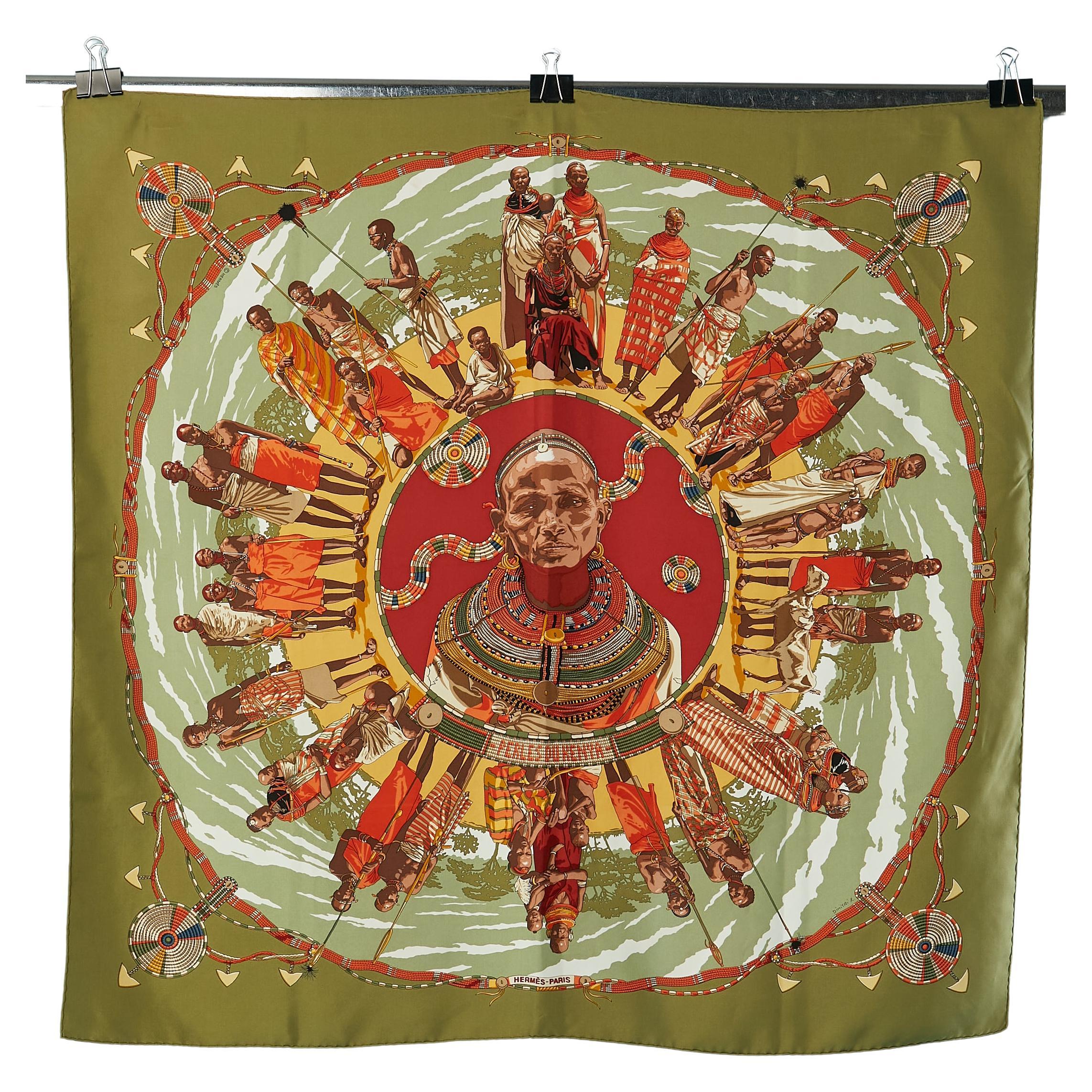 Printed silk Carré scarf "Les perles du Keyna" Hermès For Sale