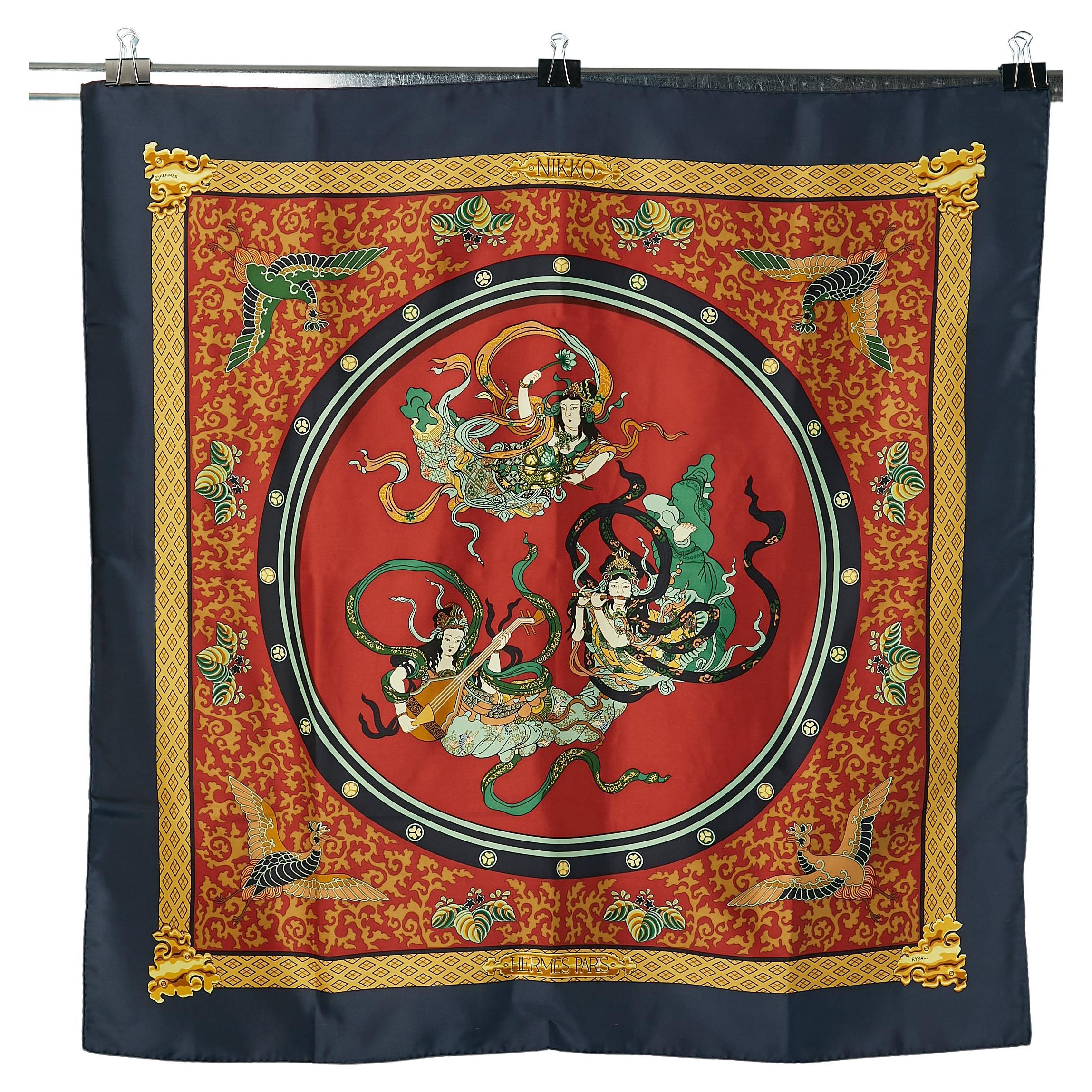 Printed silk Carré scarf "Nikko" Hermès For Sale