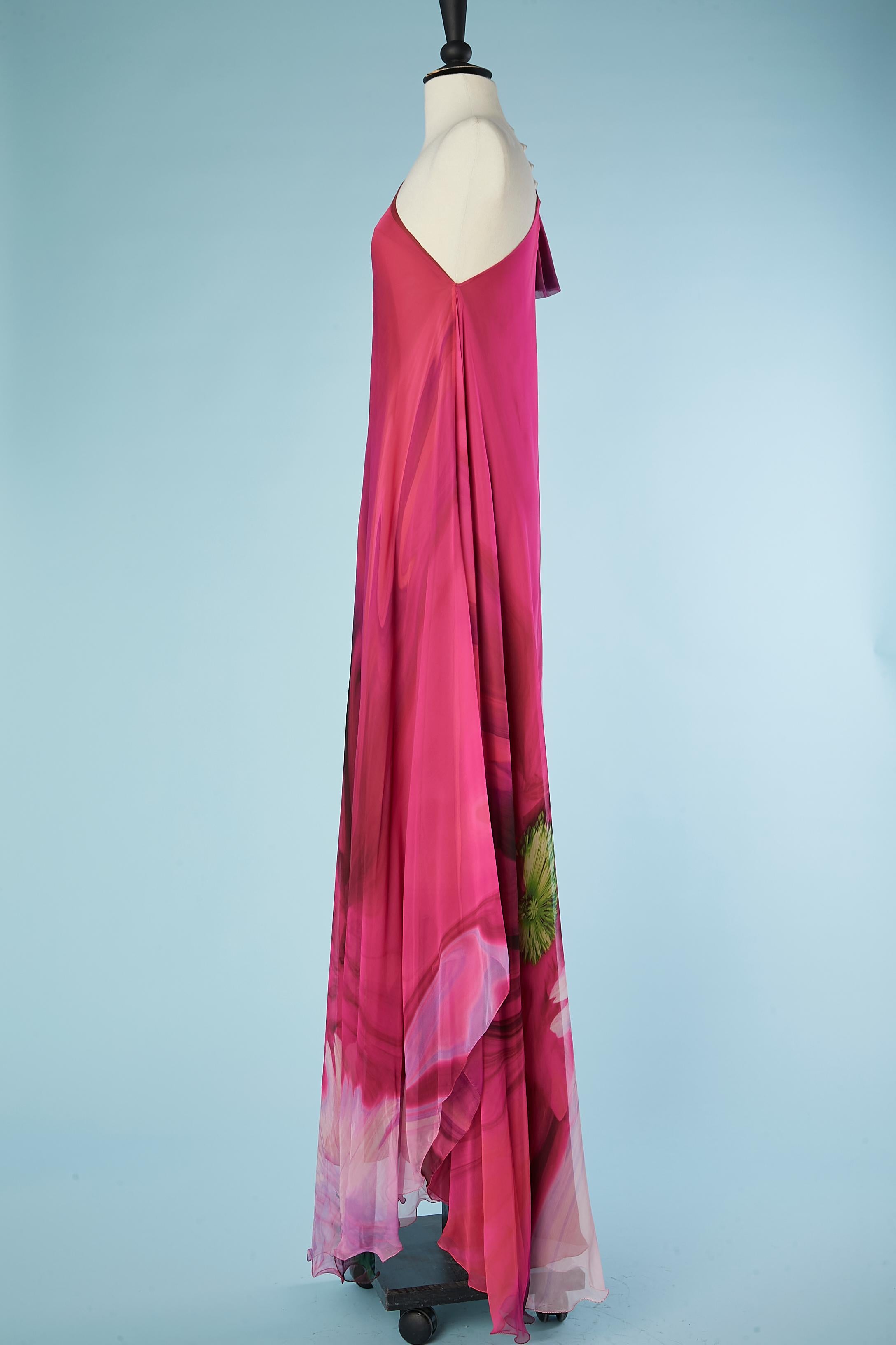 Women's Printed silk chiffon asymmetrical evening dress Roberto Cavalli  For Sale
