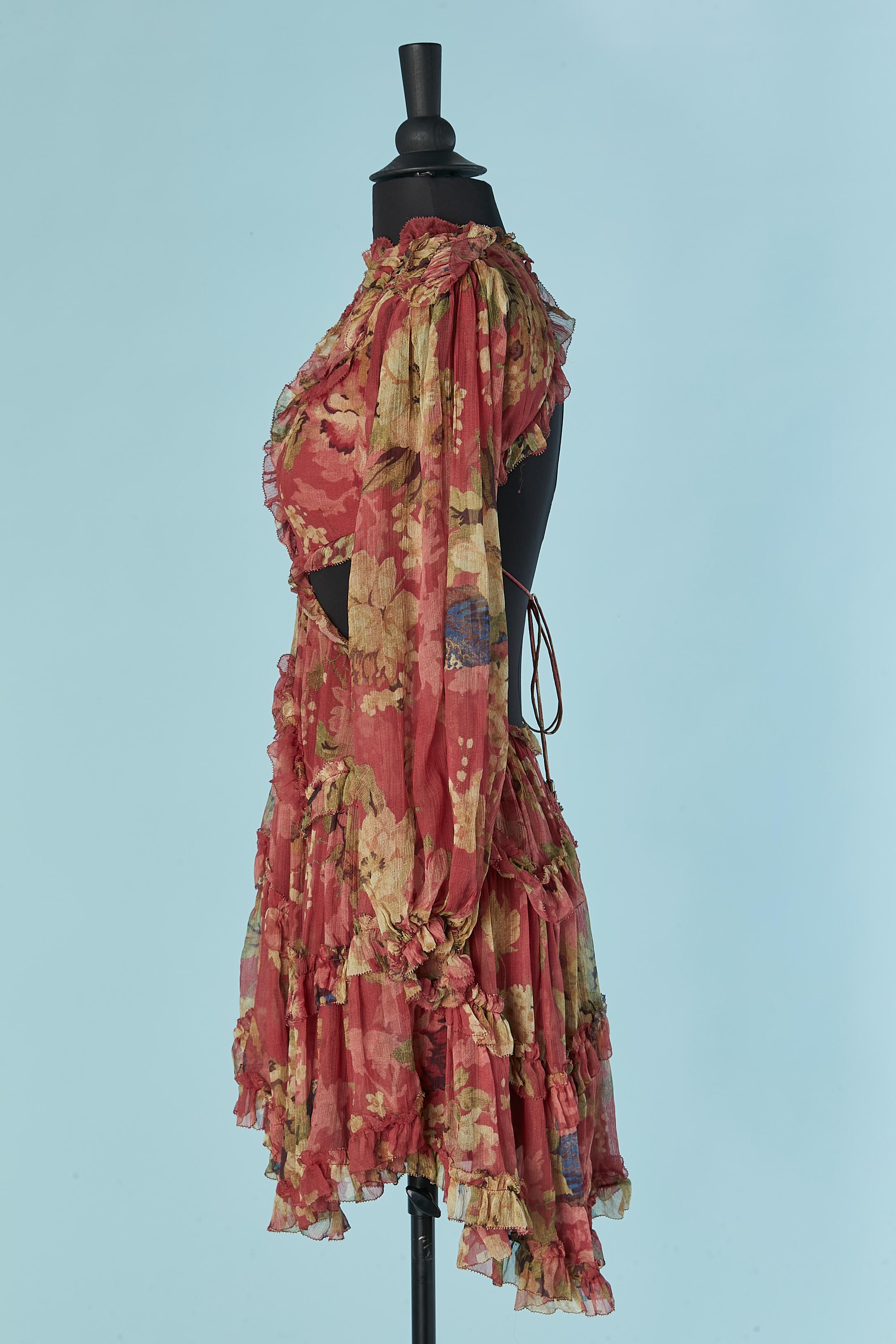 Vestido sin espalda de gasa de seda estampada con trabajo de corte  ZIMMERMANN en venta 2