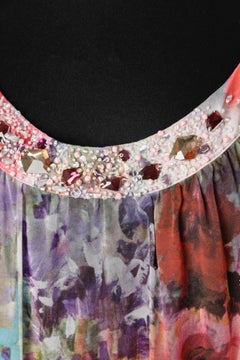 Printed silk chiffon dress with rhinestone and beads on the neckline Blumarine