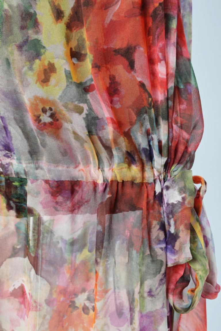 Brown Printed silk chiffon dress with rhinestone and beads on the neckline Blumarine For Sale