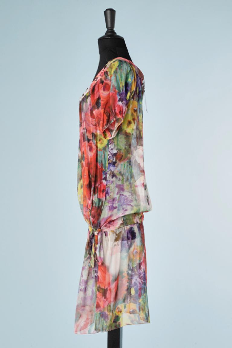 Women's Printed silk chiffon dress with rhinestone and beads on the neckline Blumarine  For Sale