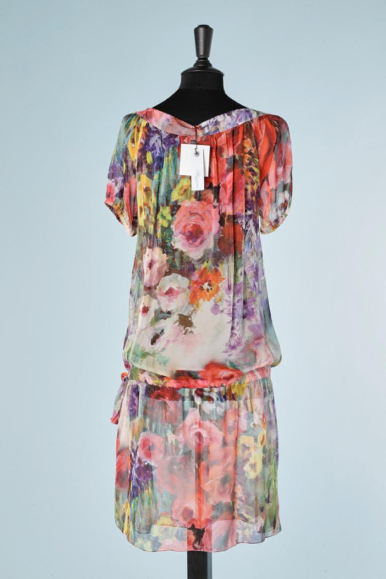 Printed silk chiffon dress with rhinestone and beads on the neckline Blumarine  For Sale 1