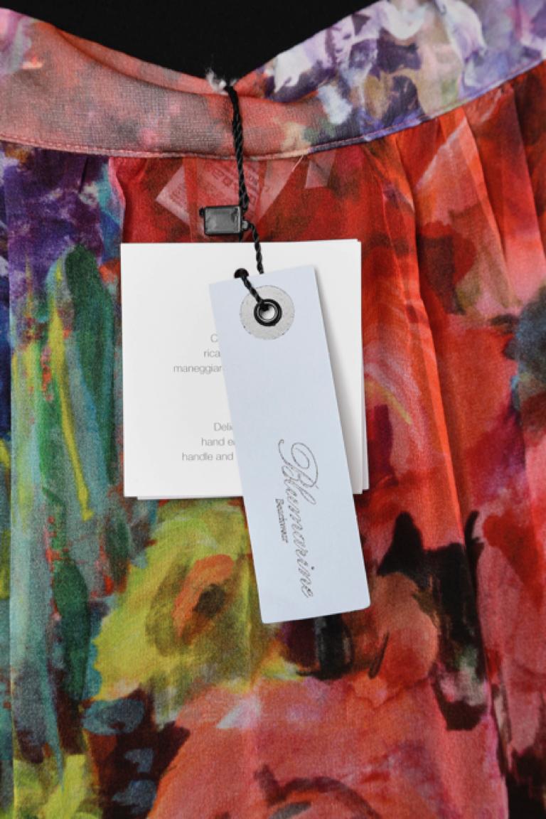 Printed silk chiffon dress with rhinestone and beads on the neckline Blumarine For Sale 2