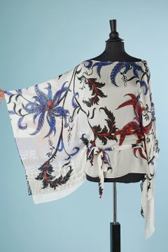 Printed silk chiffon poncho with fabric belt Roberto Cavalli