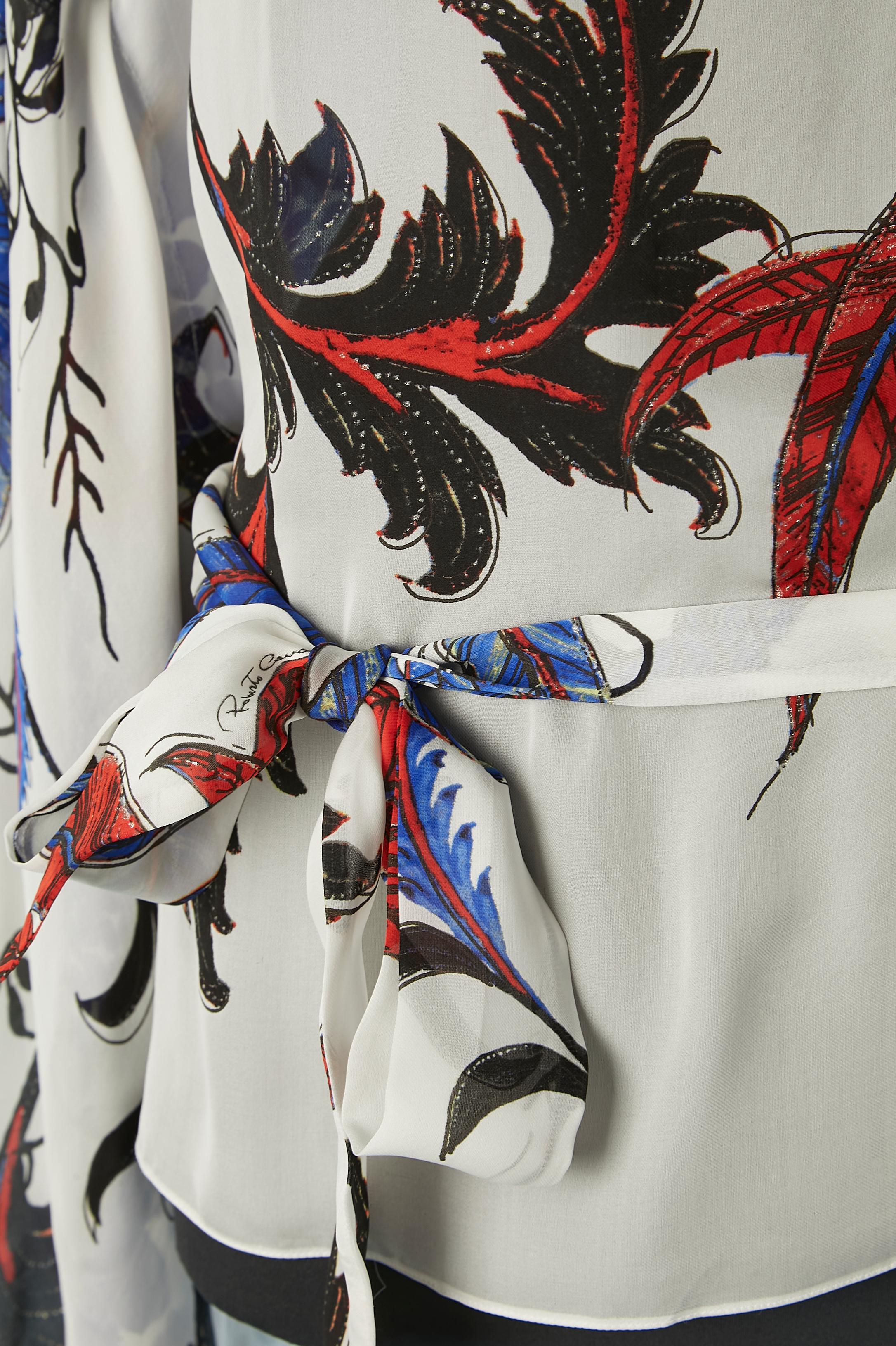 Gray Printed silk chiffon poncho with fabric belt Roberto Cavalli  For Sale