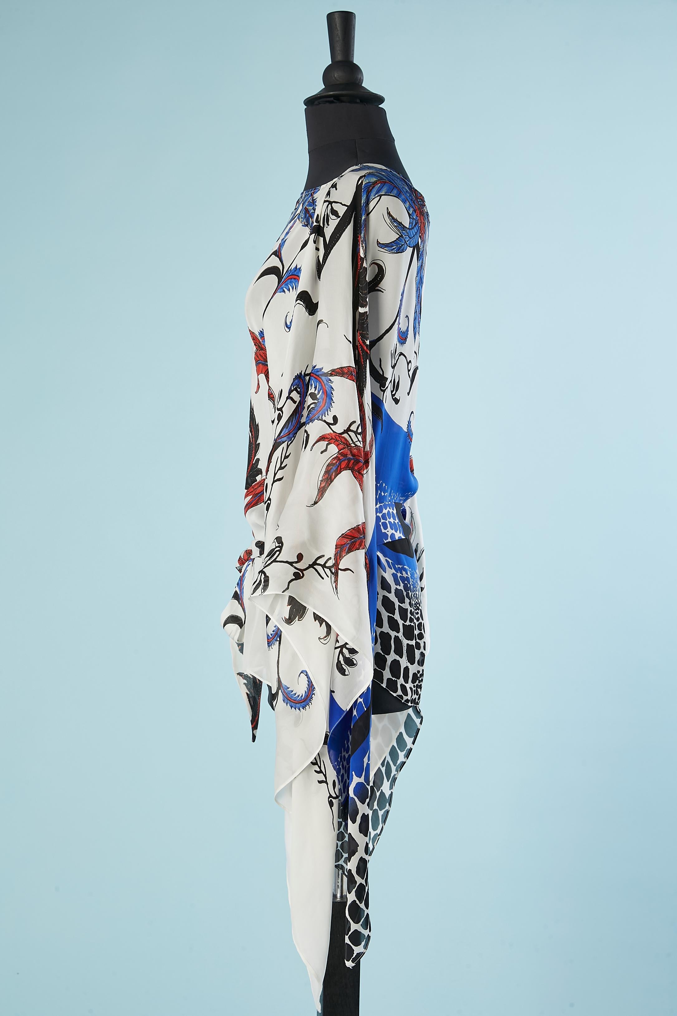 Women's Printed silk chiffon poncho with fabric belt Roberto Cavalli  For Sale