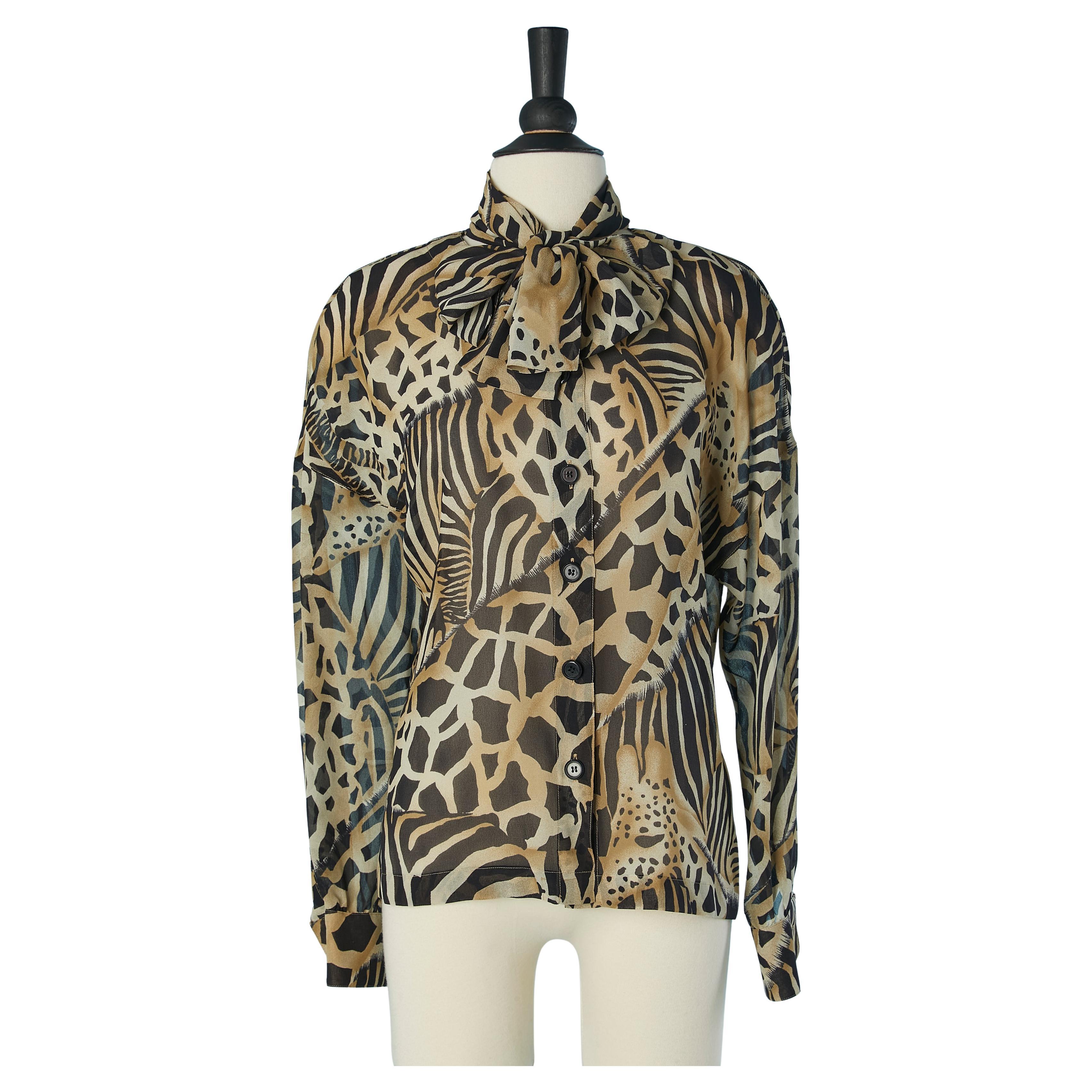 Printed silk chiffon shirt  with bow tie ESCADA by Margareta LEY in vendita