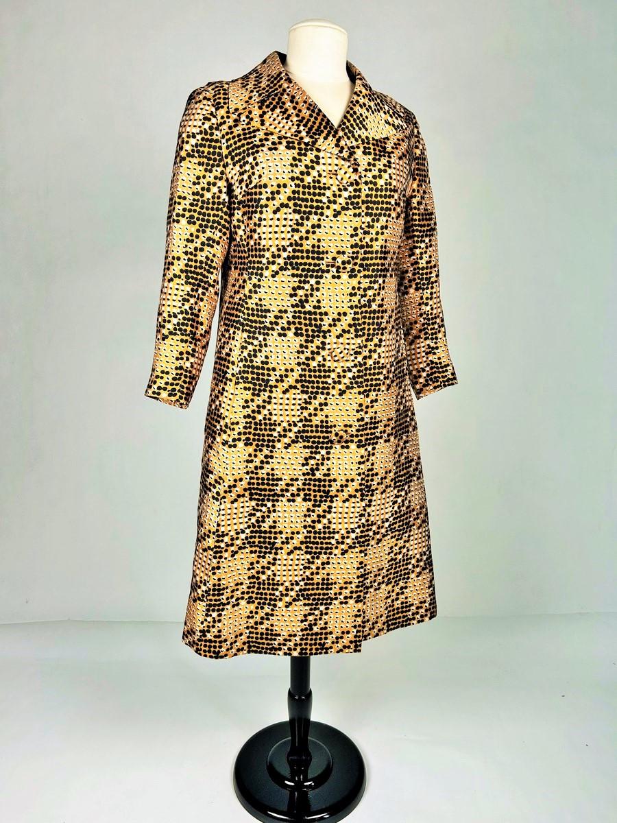 Cappotto in seta stampata di Jean Hercey - Parigi, circa 1965 In condizioni buone in vendita a Toulon, FR