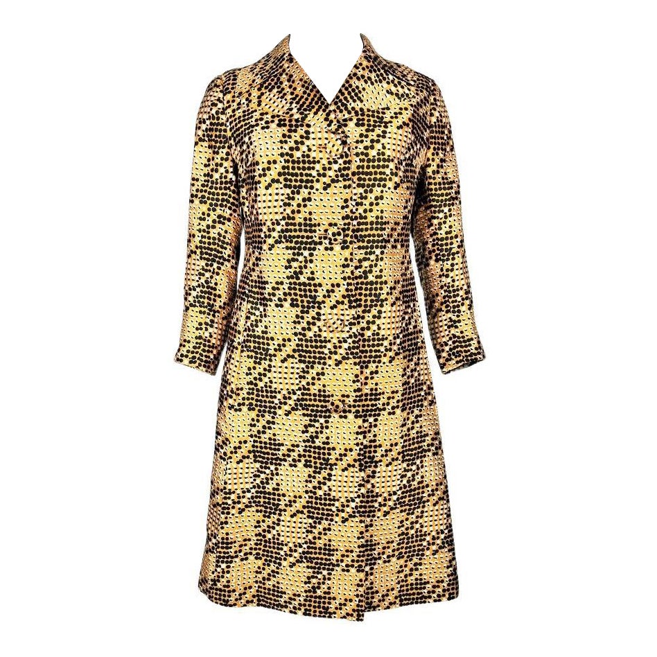 Printed silk coat by Jean Hercey - Paris Circa 1965 For Sale