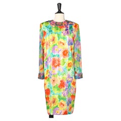 Printed silk cocktail dress with beaded neckless and cuff Bill Blass 