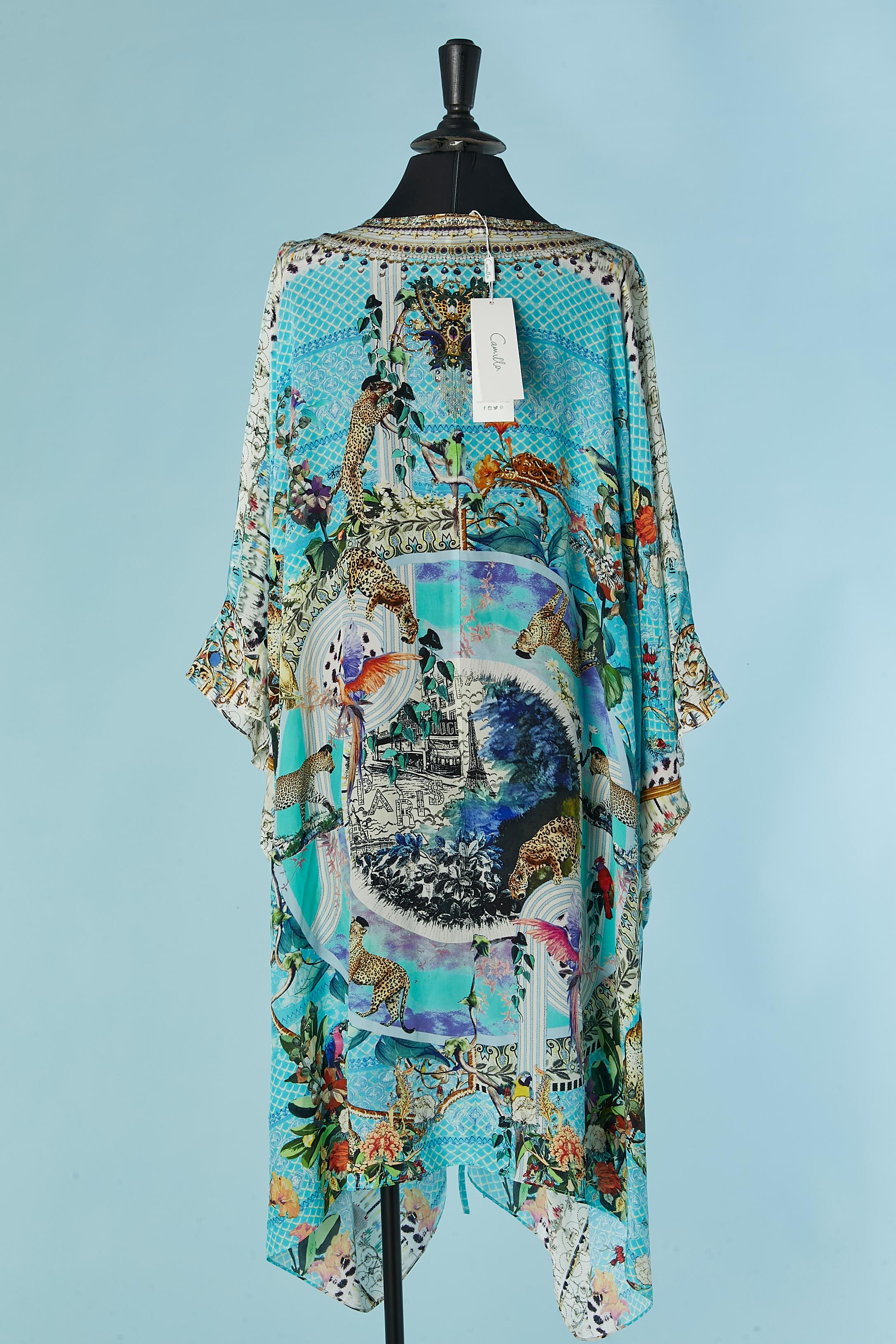 Robe en soie imprimée et ornée de strass CAMILLA (Nouvellement étiquetée) en vente 2