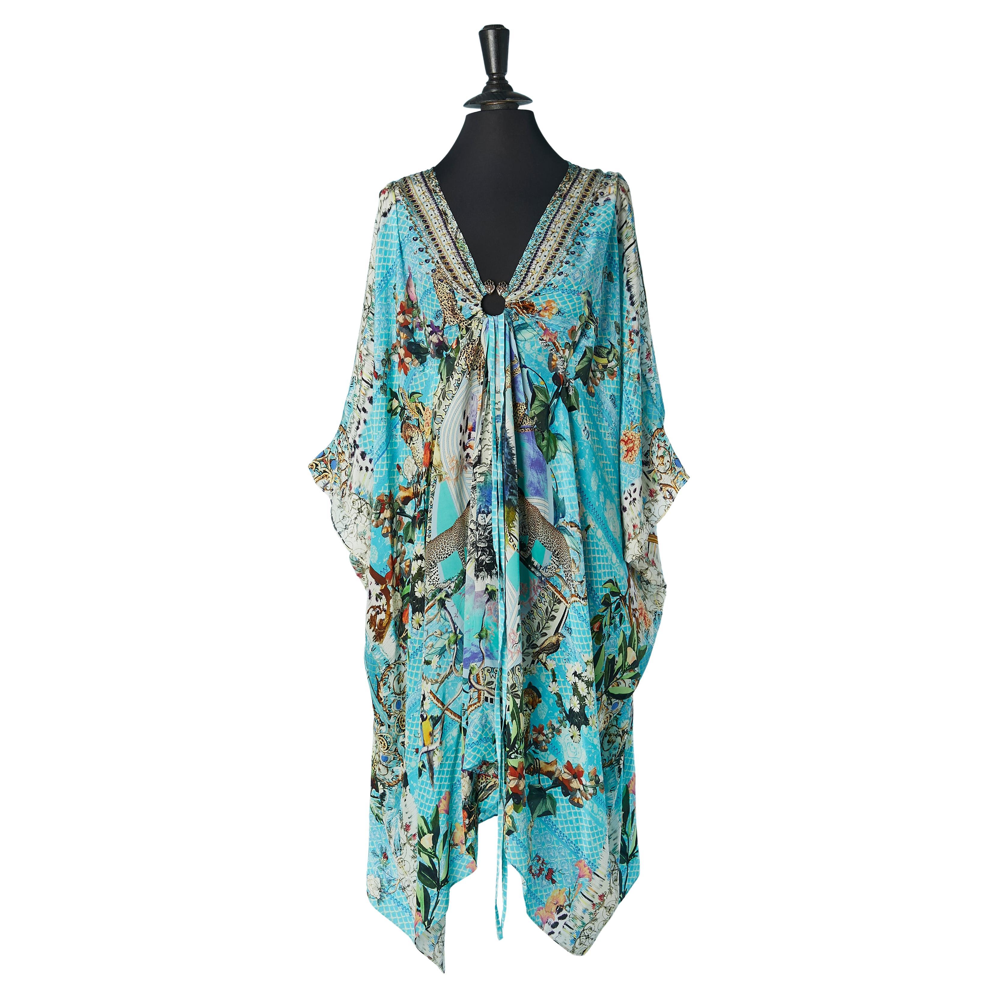 Printed silk dress with rhinestone embellishment CAMILLA (New with tag)