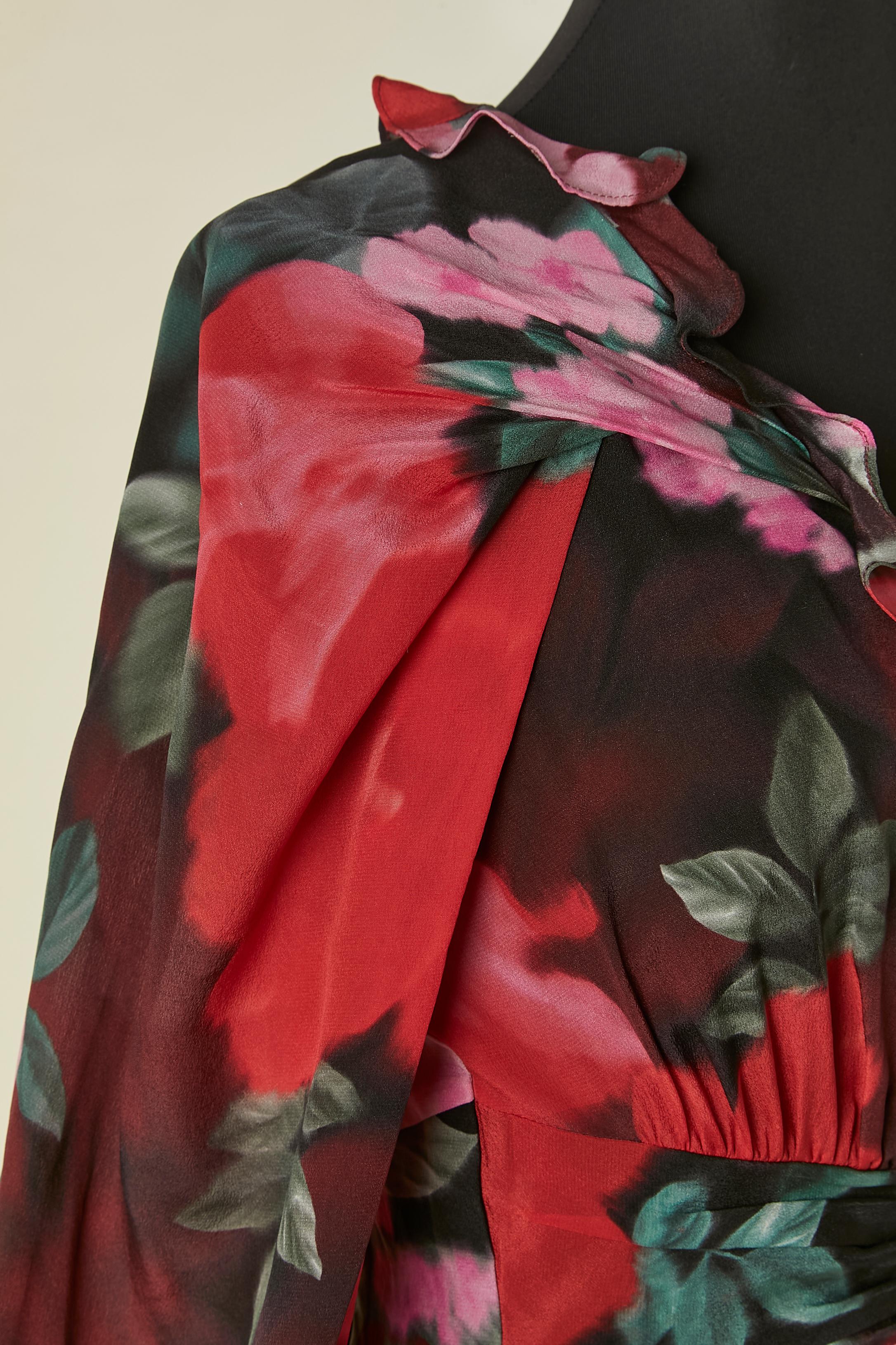 Bedrucktes Seidenkleid mit Rüsche UNGARO im Zustand „Hervorragend“ im Angebot in Saint-Ouen-Sur-Seine, FR