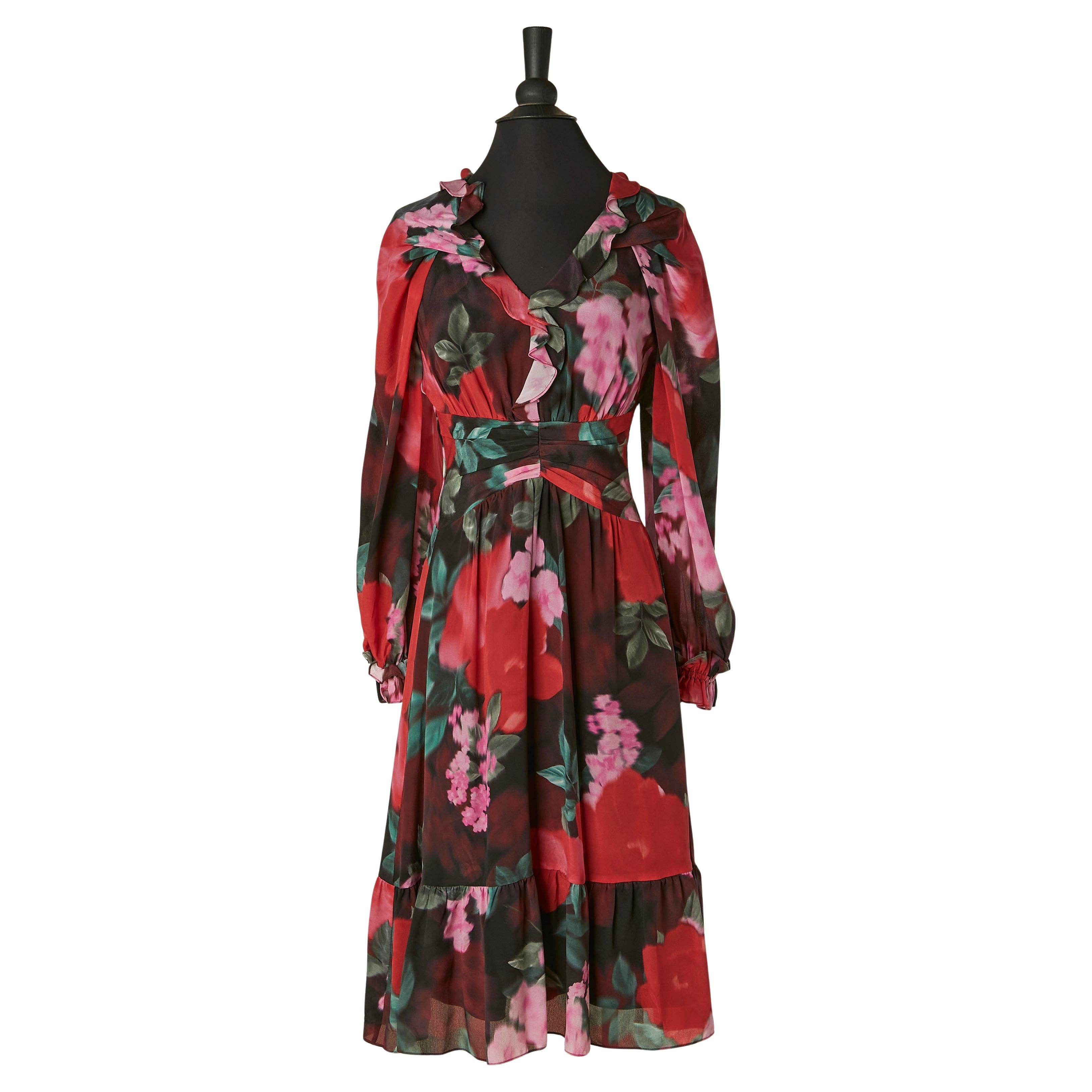 Bedrucktes Seidenkleid mit Rüsche UNGARO