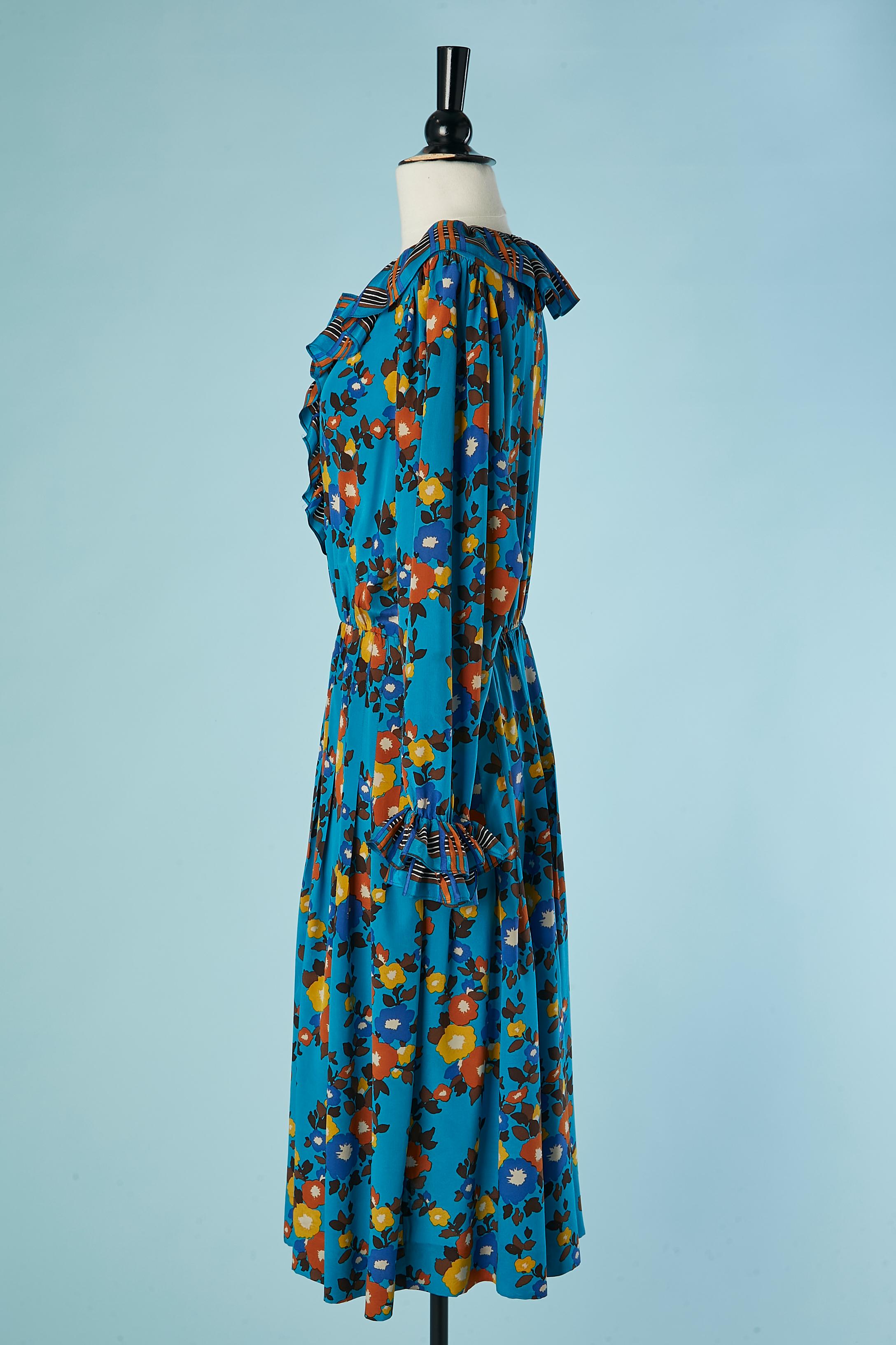 Robe en soie imprimée à volants SAINT LAURENT Rive Gauche Pour femmes en vente