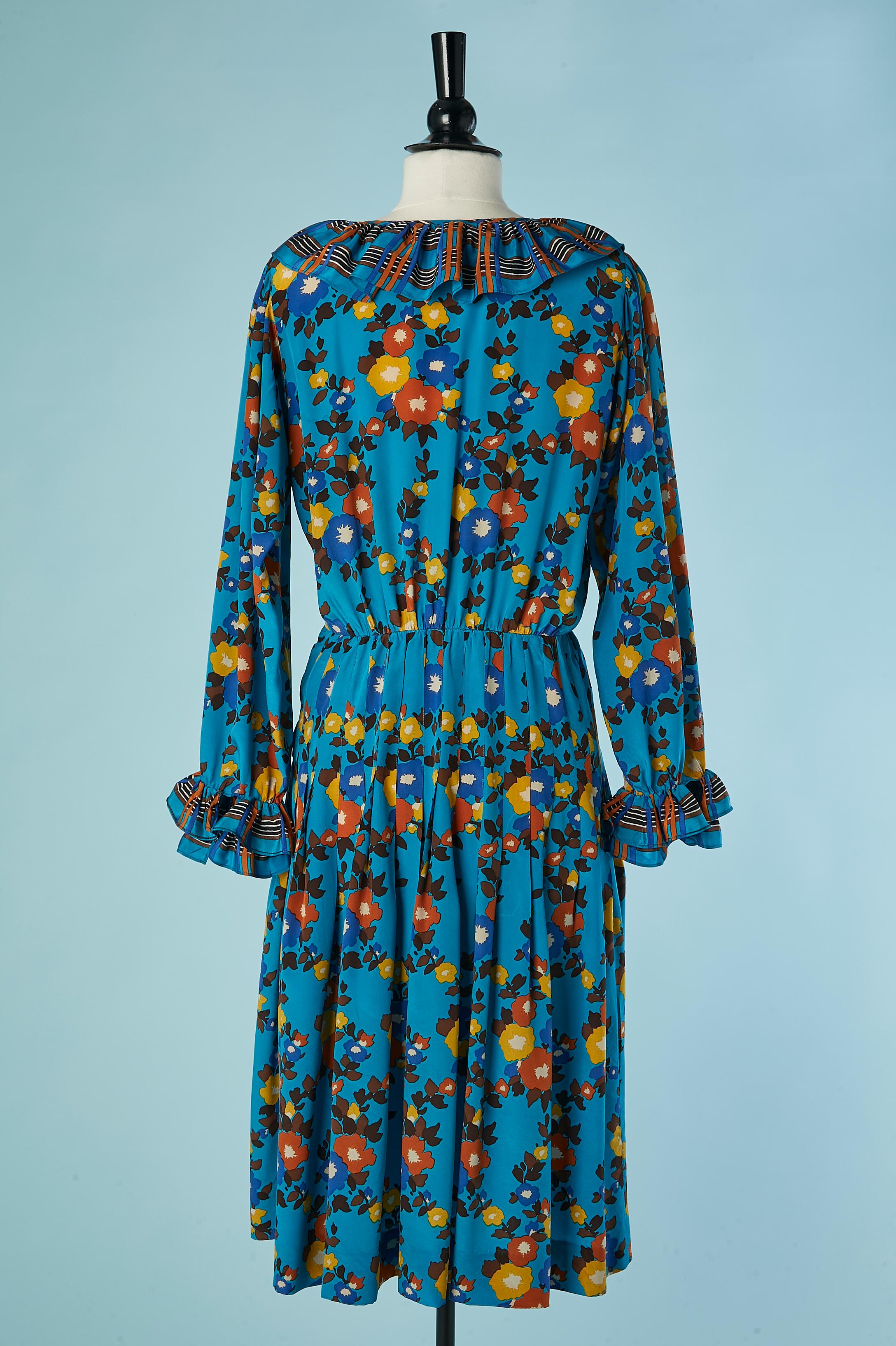 Robe en soie imprimée à volants SAINT LAURENT Rive Gauche en vente 1