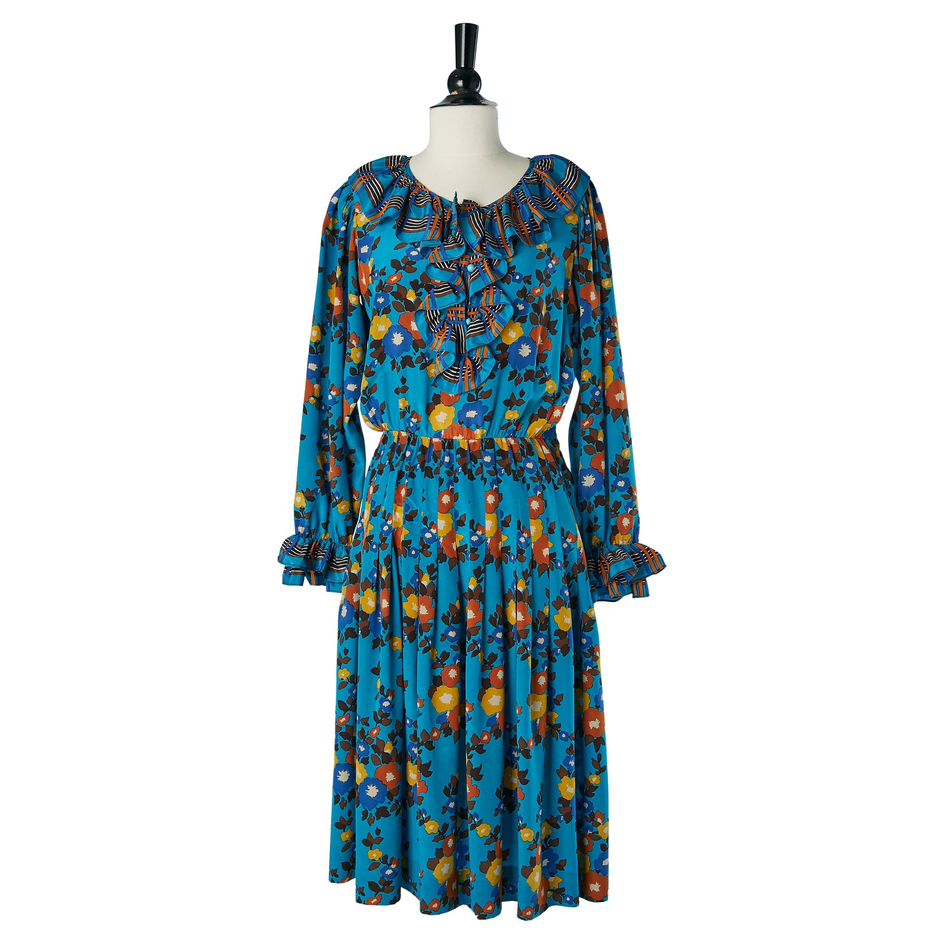 Abito in seta stampata con volant SAINT LAURENT Rive Gauche