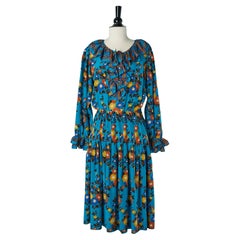 Abito in seta stampata con volant SAINT LAURENT Rive Gauche